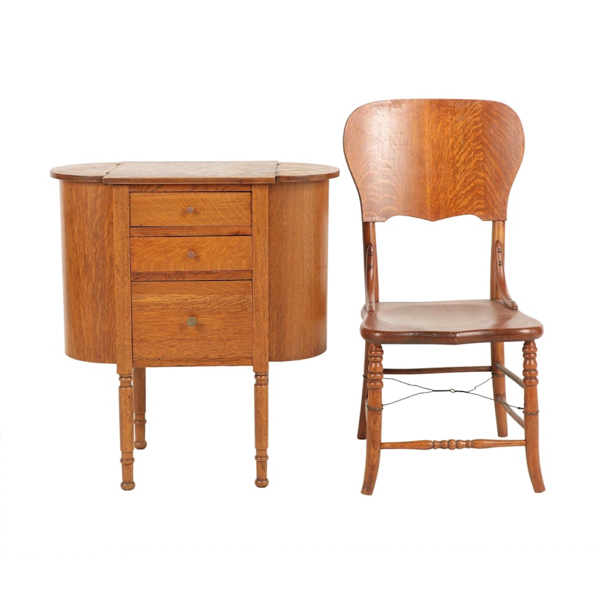 Quarter-Sawn Oak Cabinet with Side Chair, Late 19th, Early 20th Century