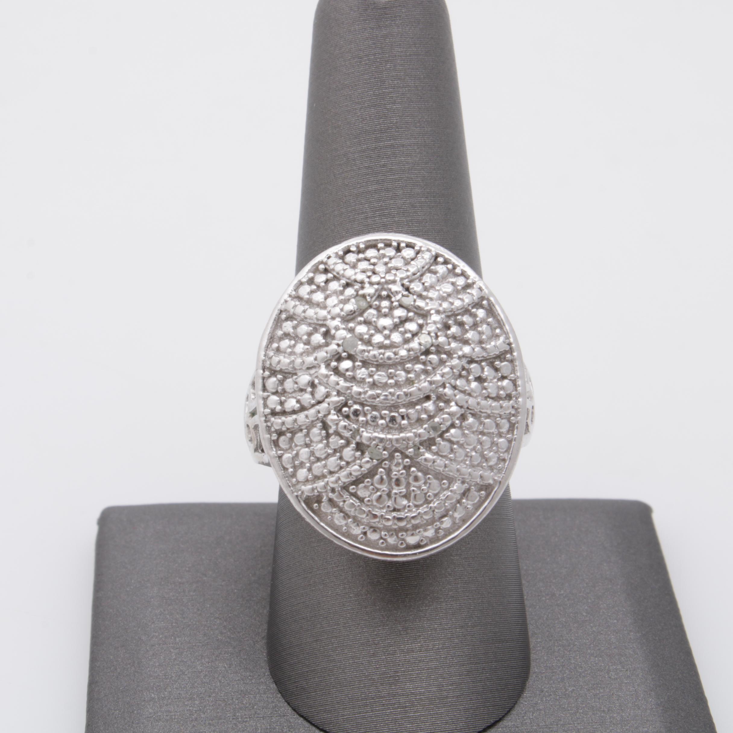 Sterling Silver Diamond Piece Ring, Contemporary