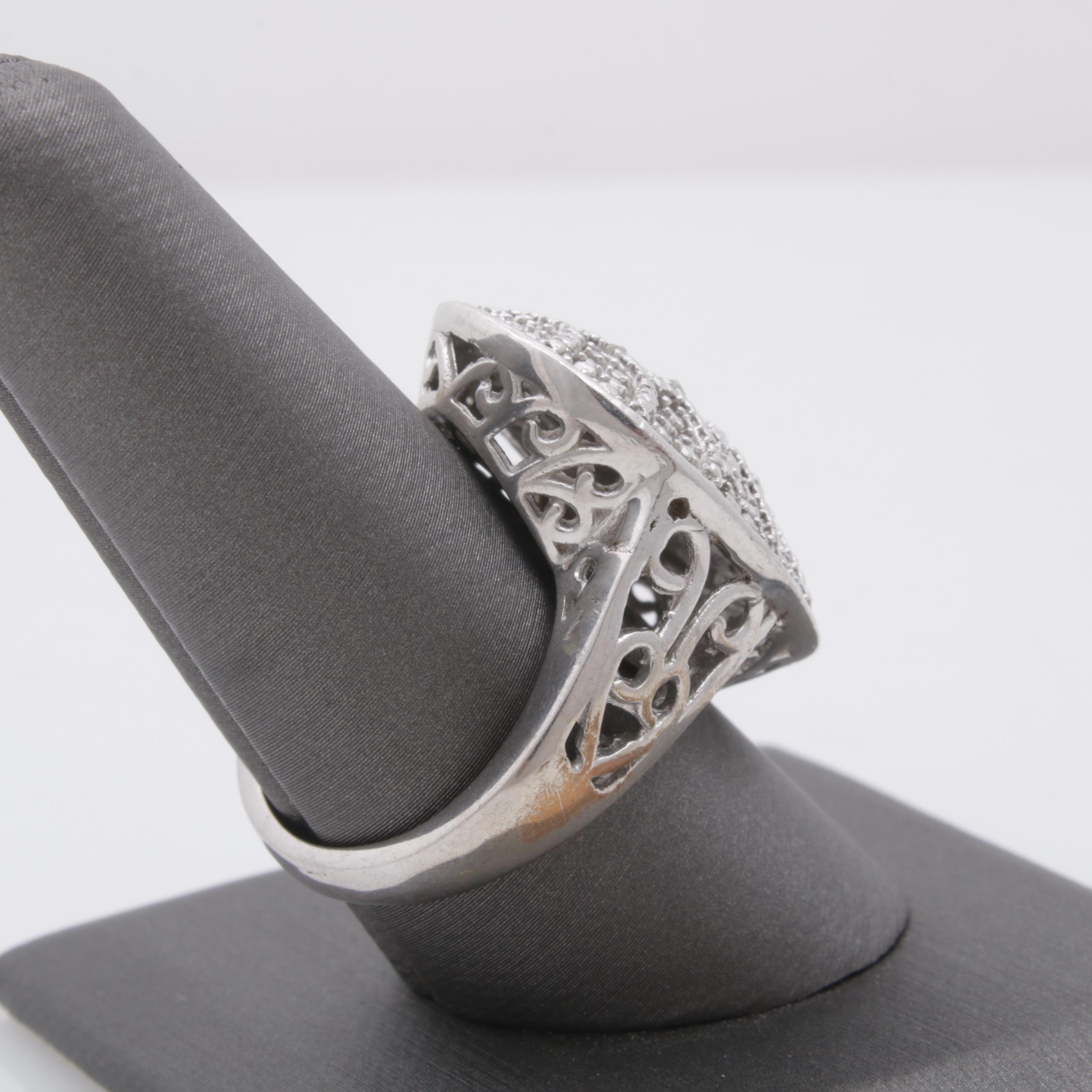 Sterling Silver Diamond Piece Ring, Contemporary