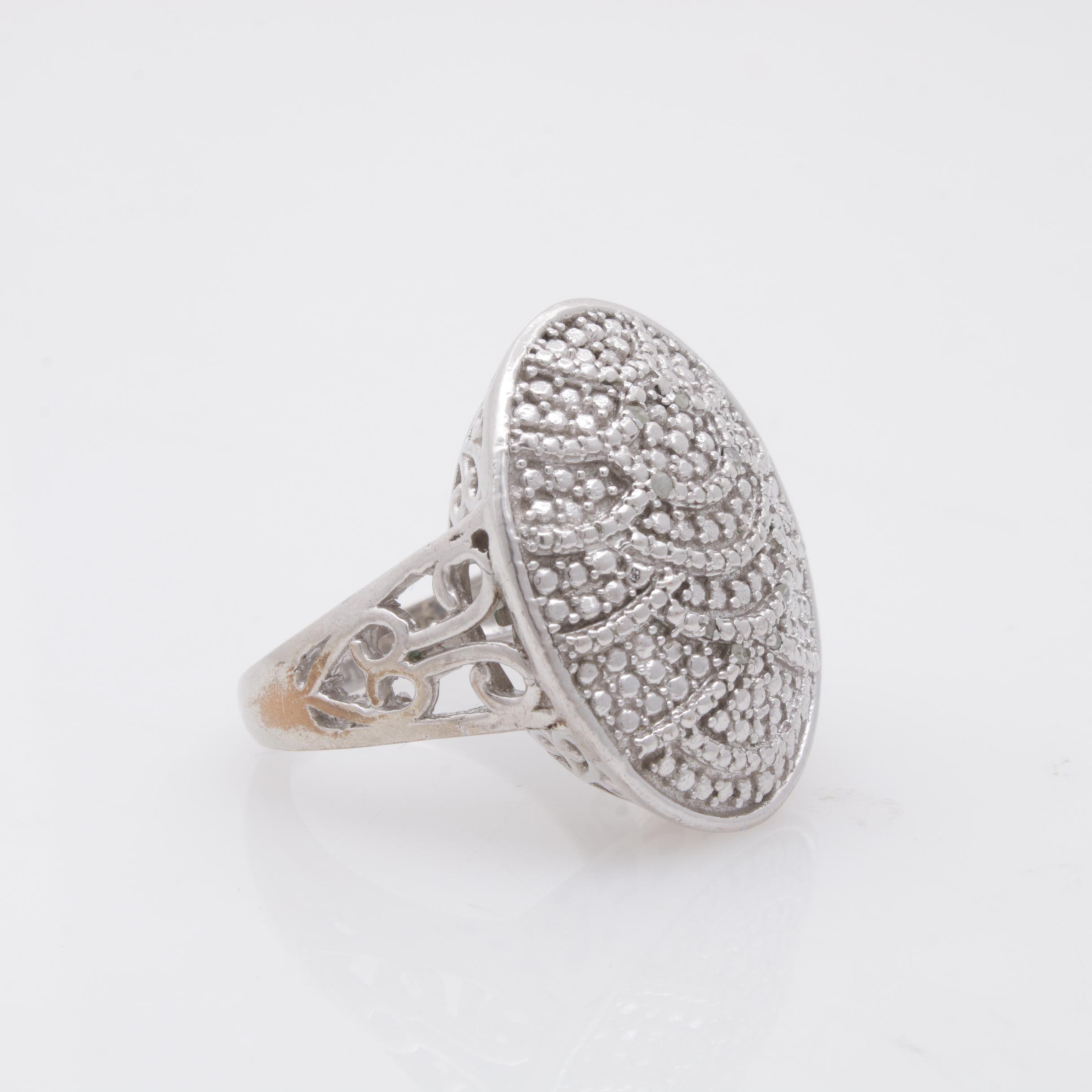 Sterling Silver Diamond Piece Ring, Contemporary