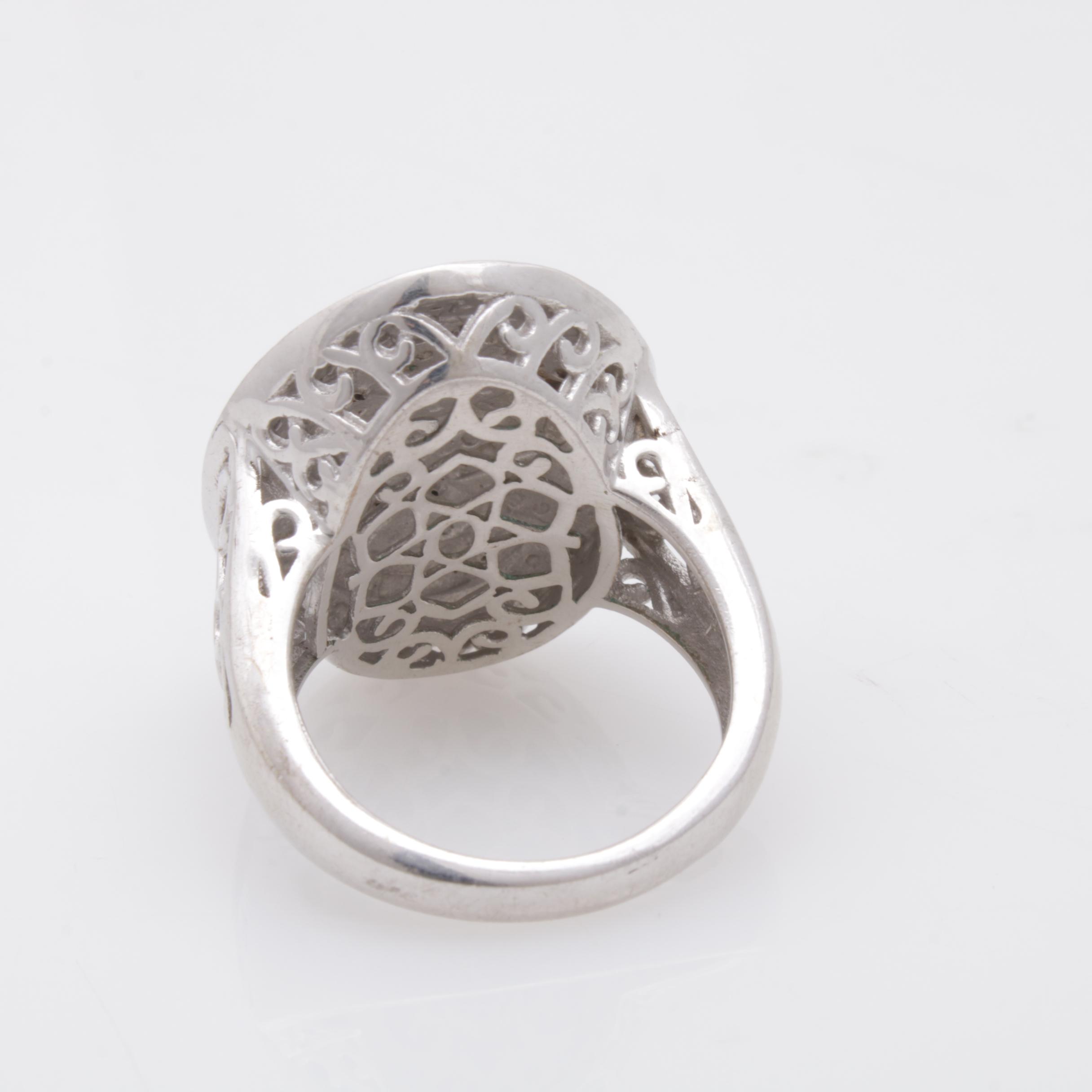Sterling Silver Diamond Piece Ring, Contemporary