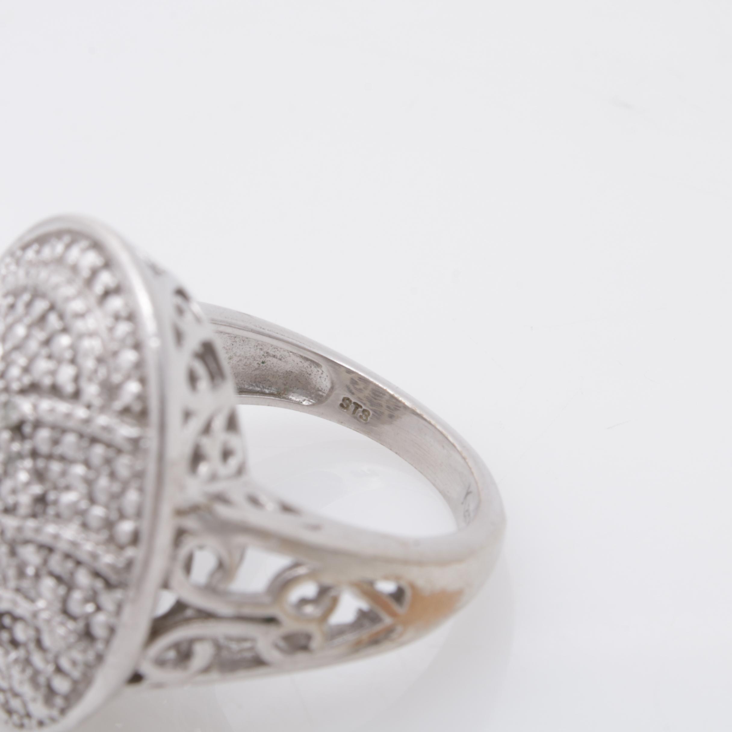 Sterling Silver Diamond Piece Ring, Contemporary