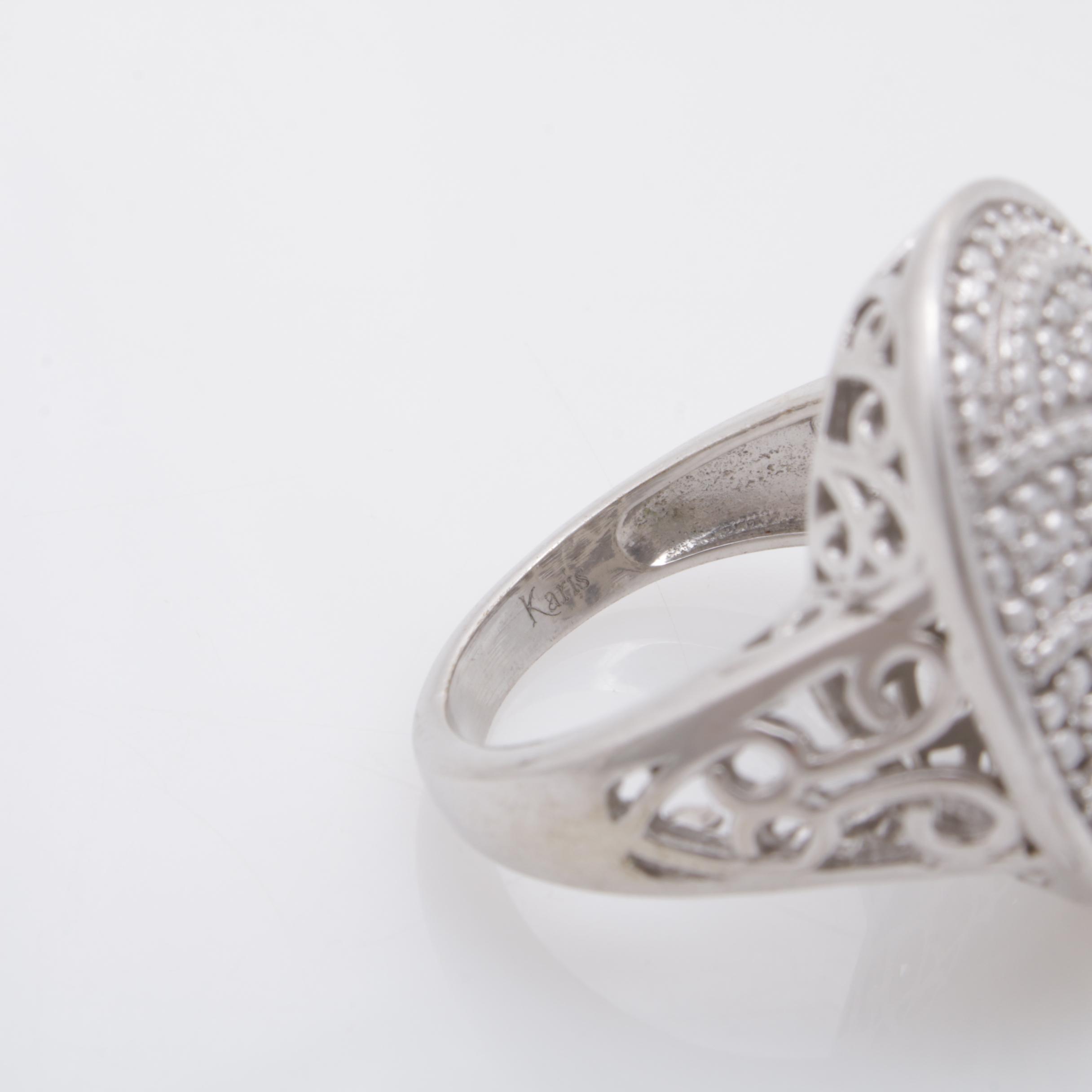 Sterling Silver Diamond Piece Ring, Contemporary