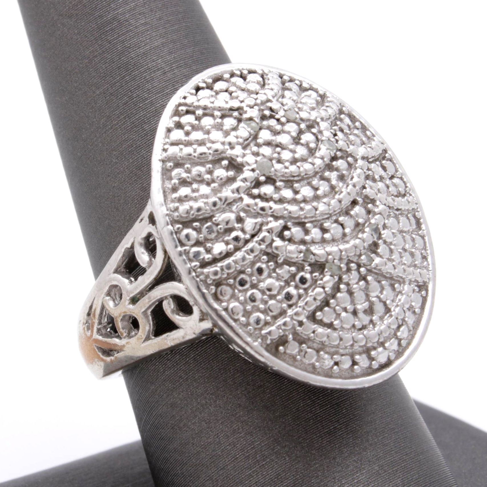 Sterling Silver Diamond Piece Ring, Contemporary