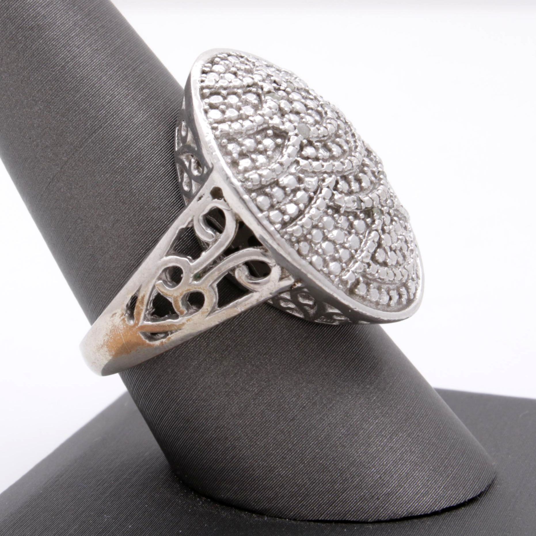 Sterling Silver Diamond Piece Ring, Contemporary