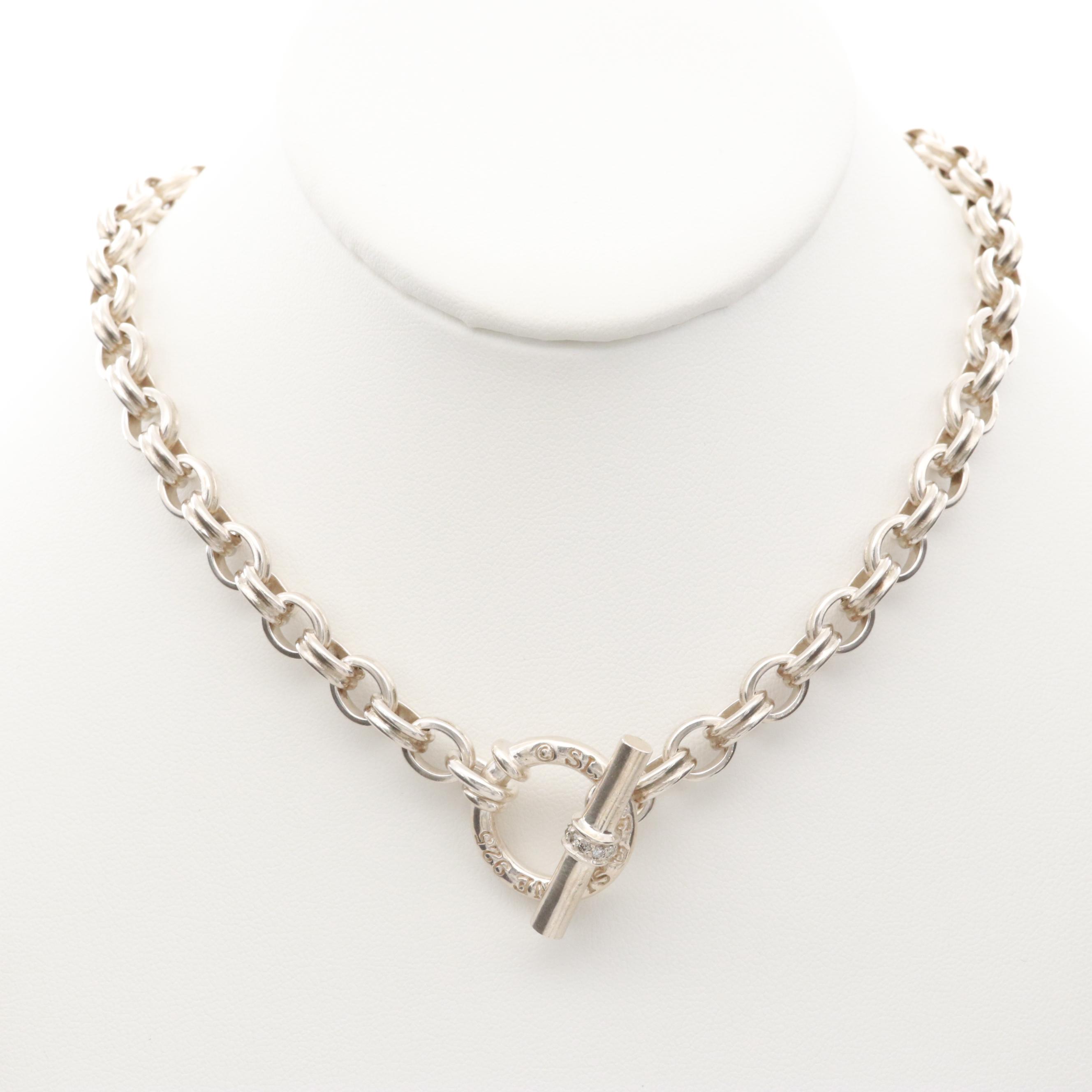 Slane & Slane Sterling Silver Diamond Cable Chain Link Necklace