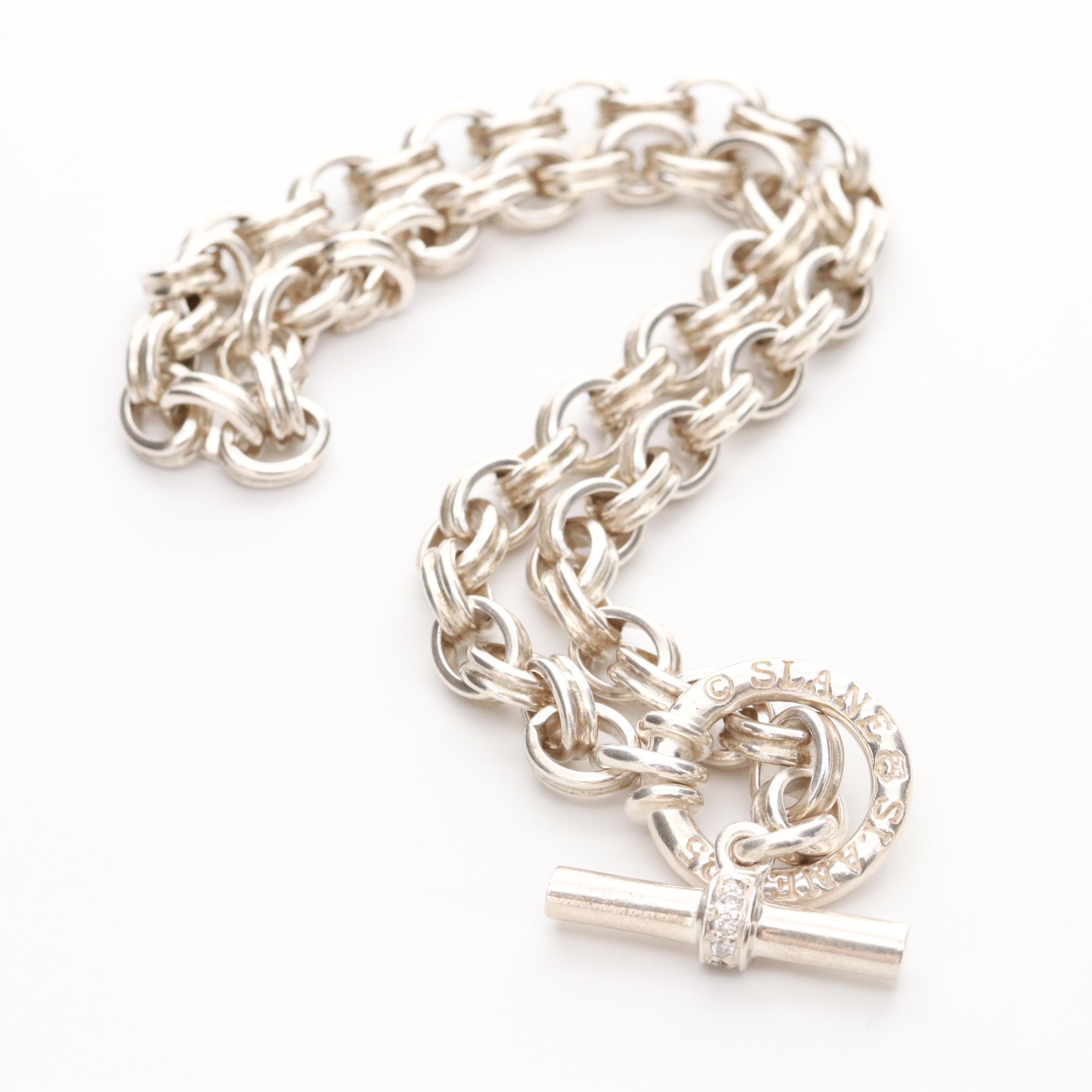 Slane & Slane Sterling Silver Diamond Cable Chain Link Necklace