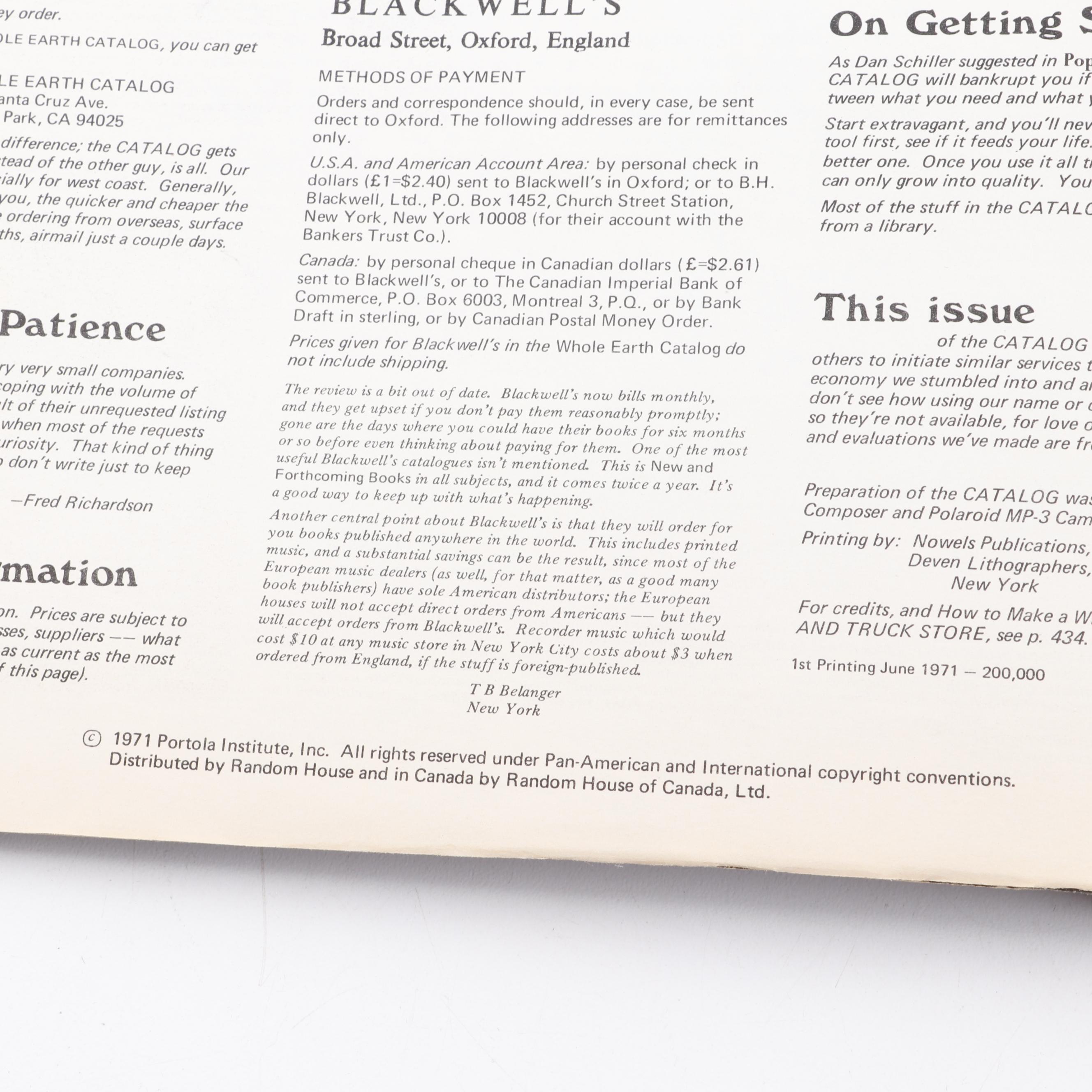 1971 "The Last Whole Earth Catalog" by the Portola Institute