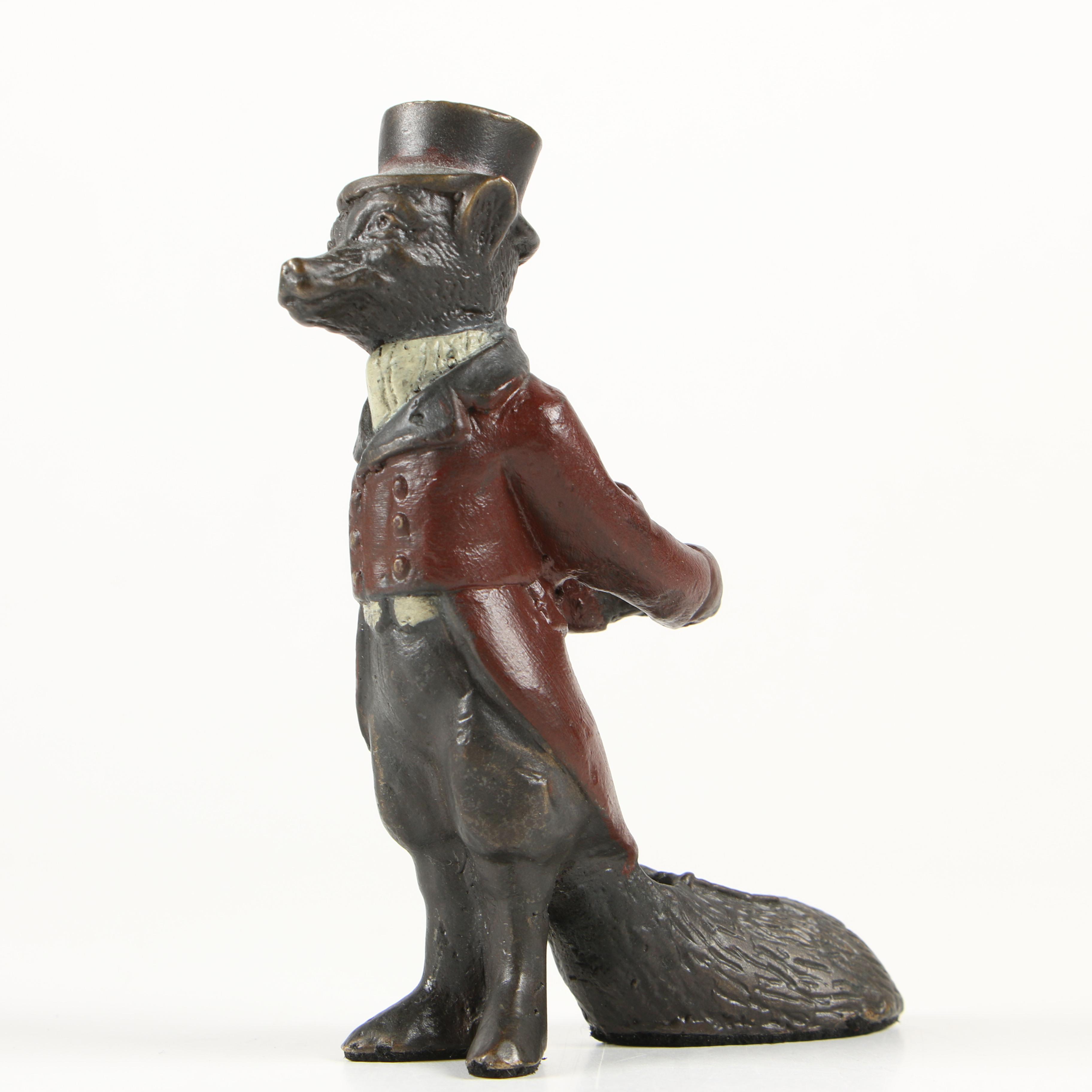 Bronze Cold Painted Hunting Fox Pen Holder, Late 19th to Early 20th Century