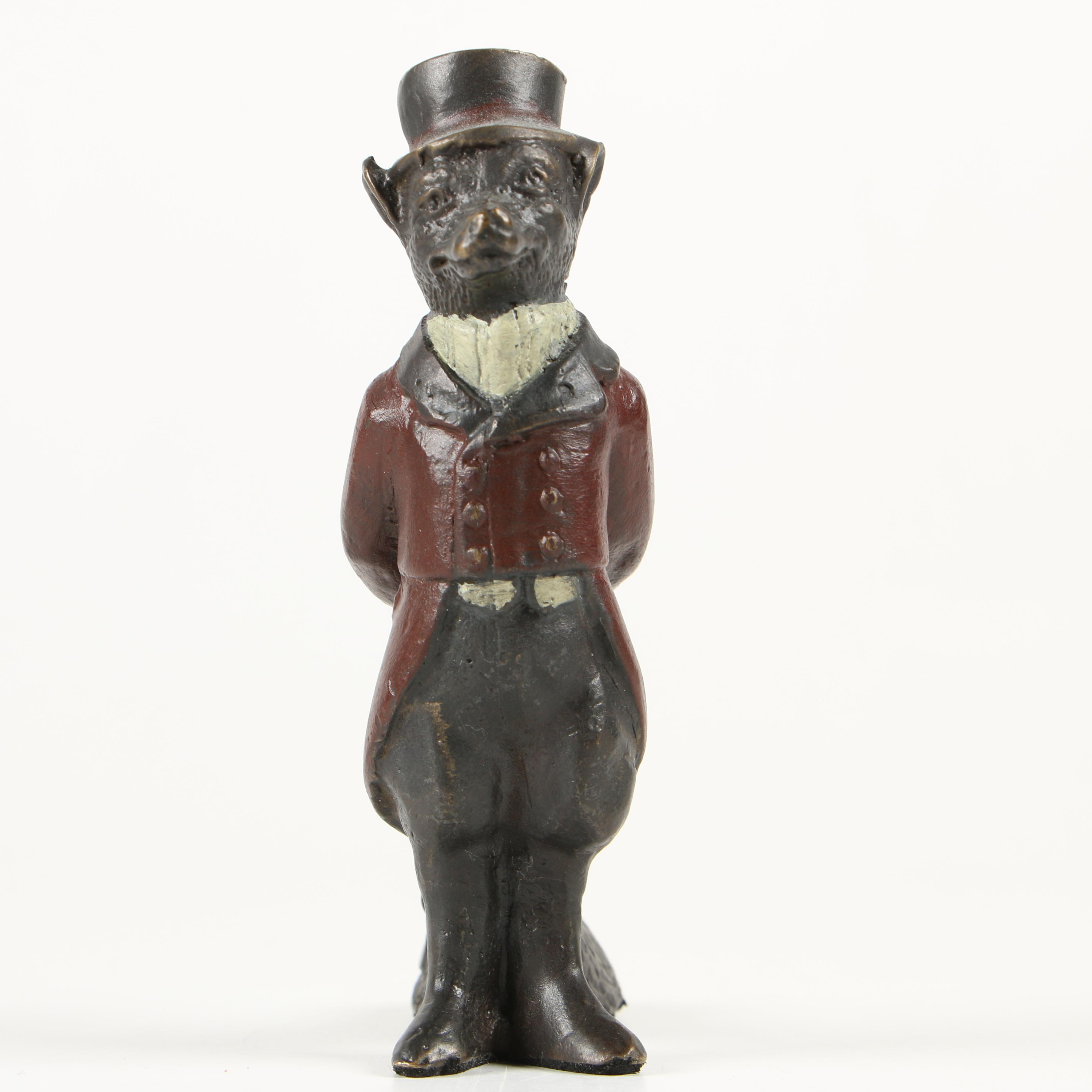 Bronze Cold Painted Hunting Fox Pen Holder, Late 19th to Early 20th Century