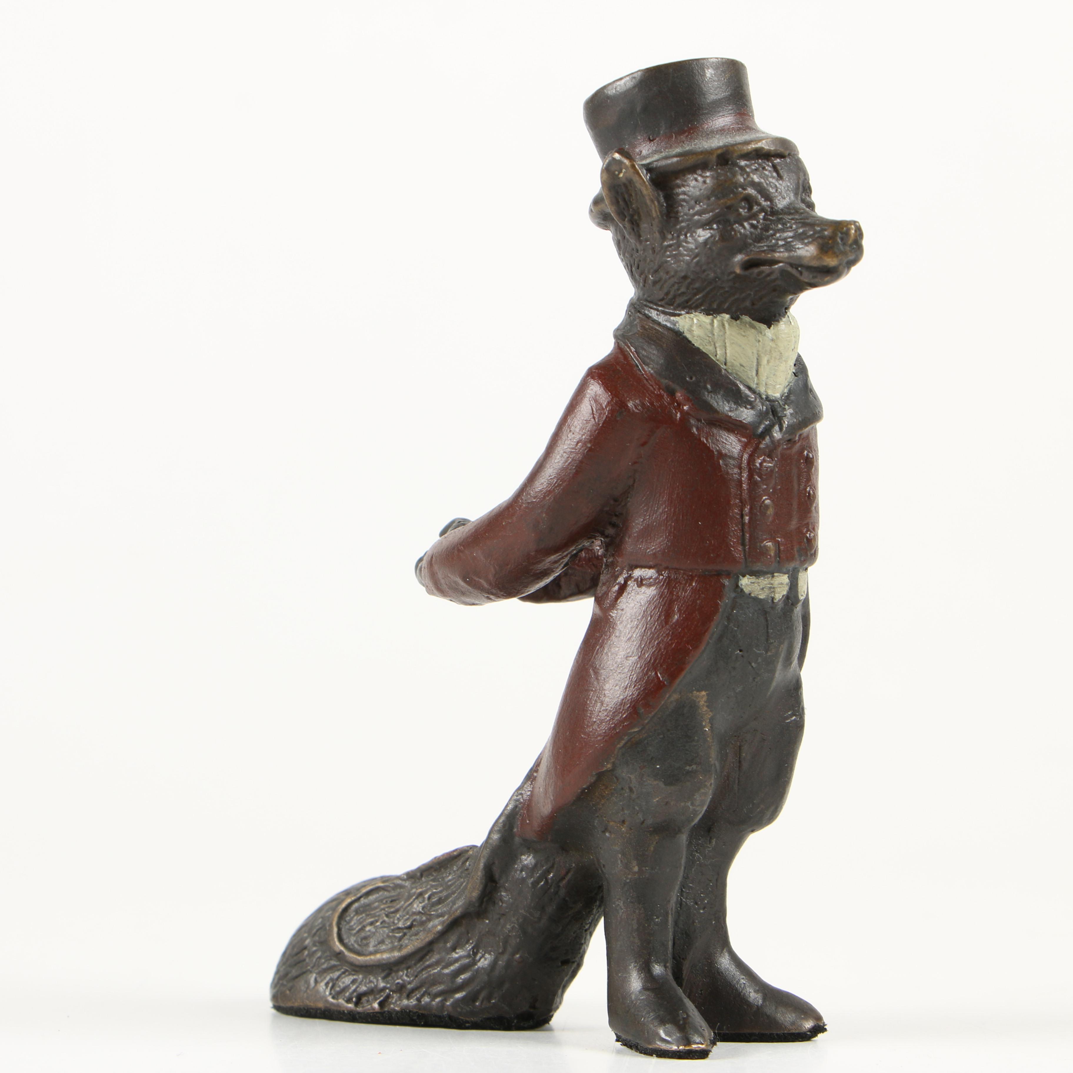 Bronze Cold Painted Hunting Fox Pen Holder, Late 19th to Early 20th Century