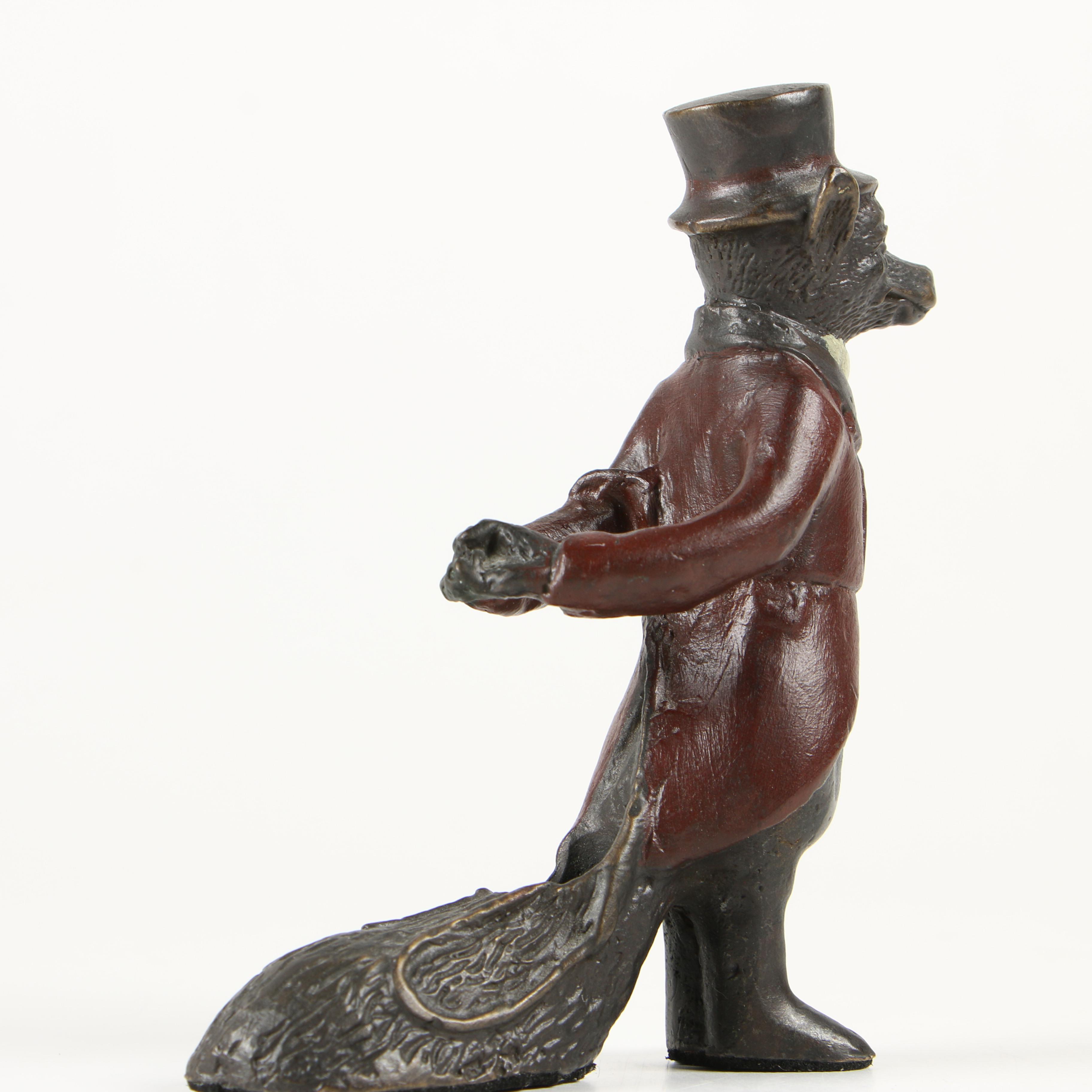 Bronze Cold Painted Hunting Fox Pen Holder, Late 19th to Early 20th Century