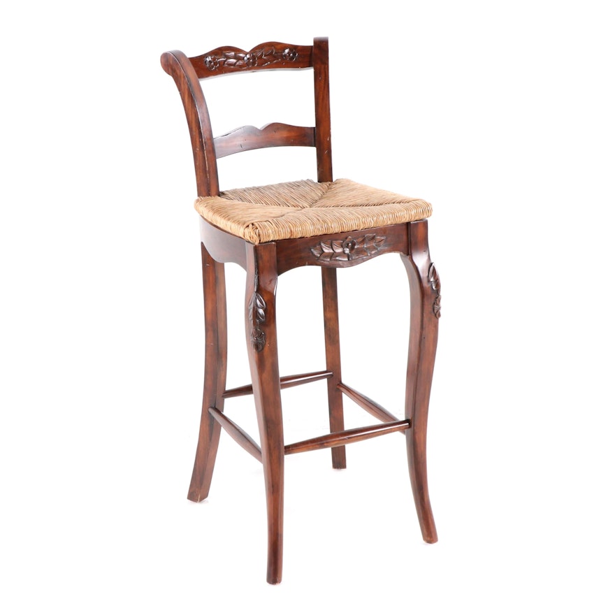 French Provincial Style Cherry Rush Seat Bar Chair