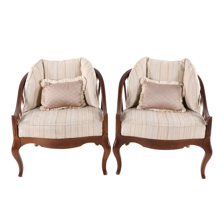 Pair of French Provincial Style Barrel Back Armchairs, Mid-20th Century