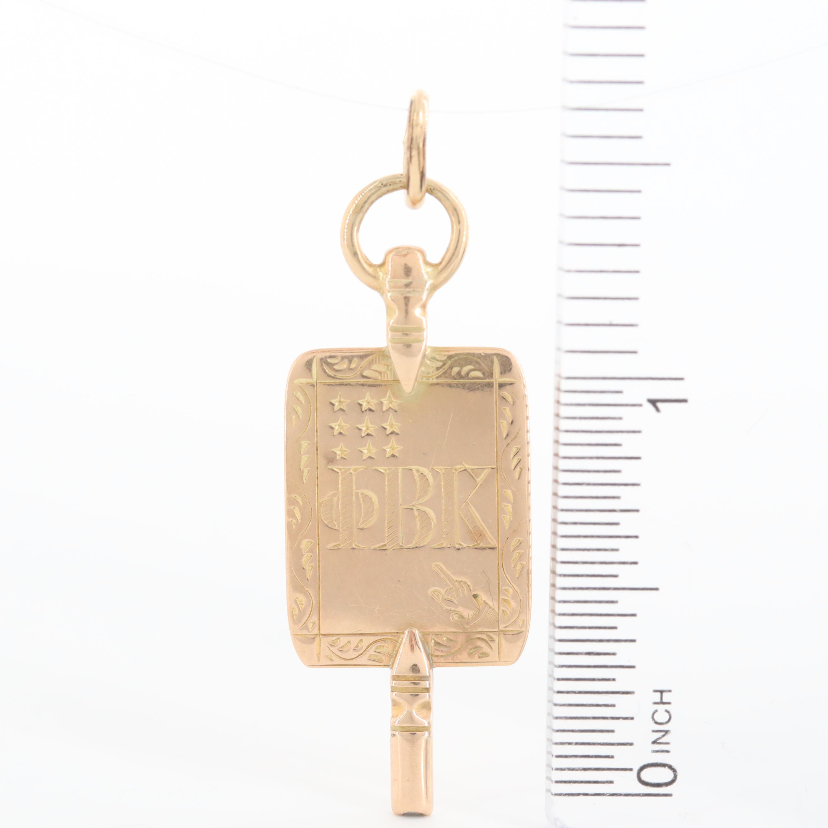 14K Yellow Gold Phi Beta Kappa Society Key Pendant