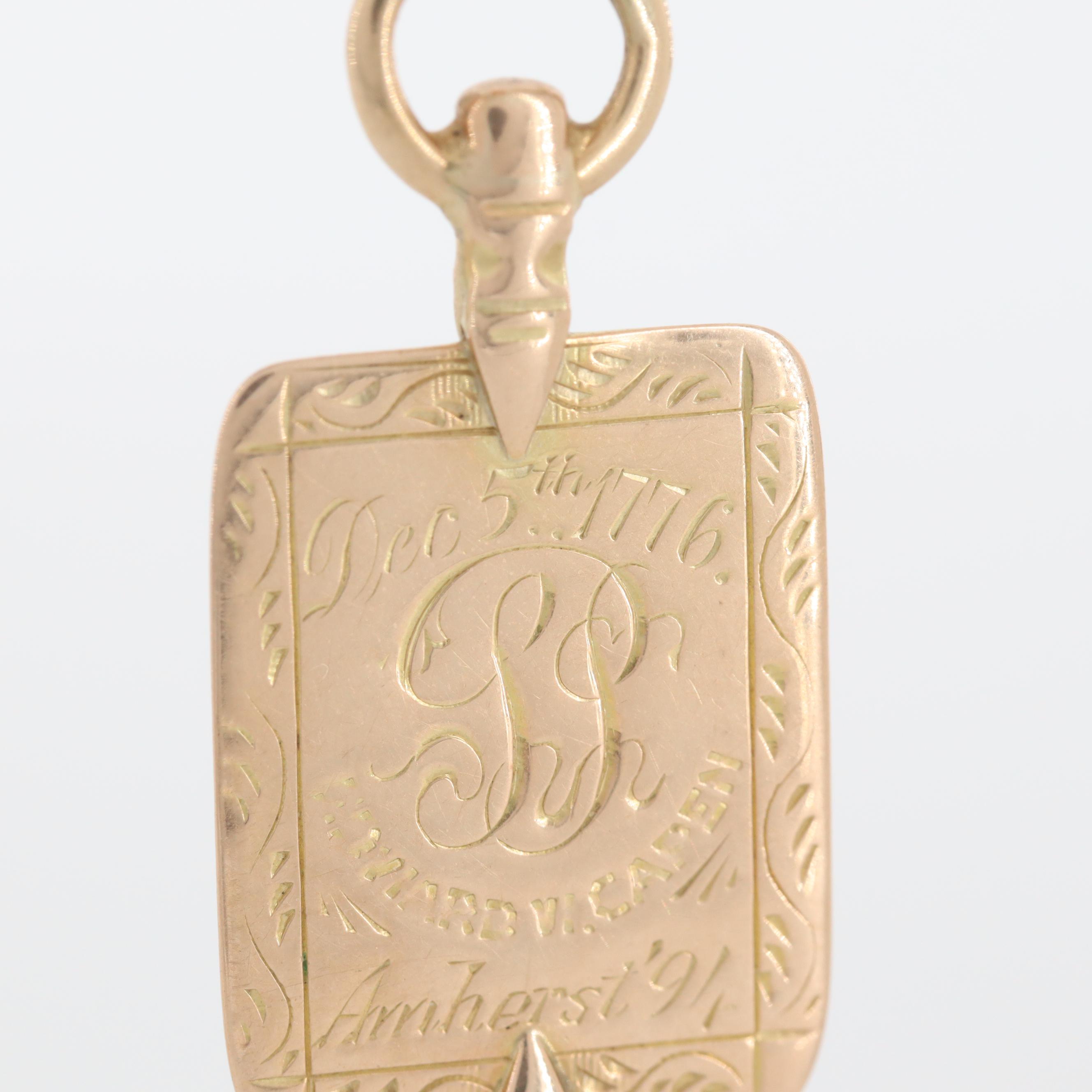 14K Yellow Gold Phi Beta Kappa Society Key Pendant
