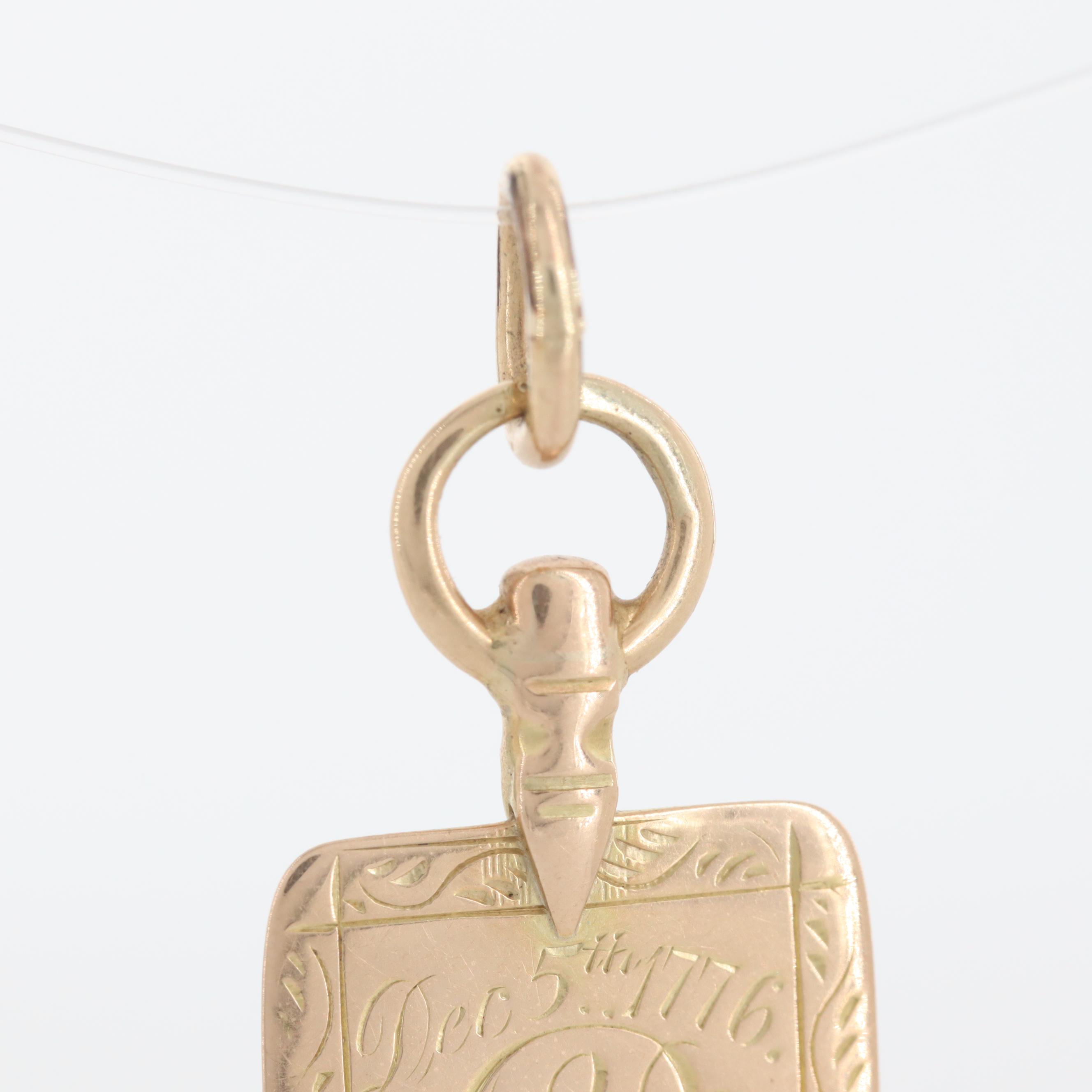 14K Yellow Gold Phi Beta Kappa Society Key Pendant