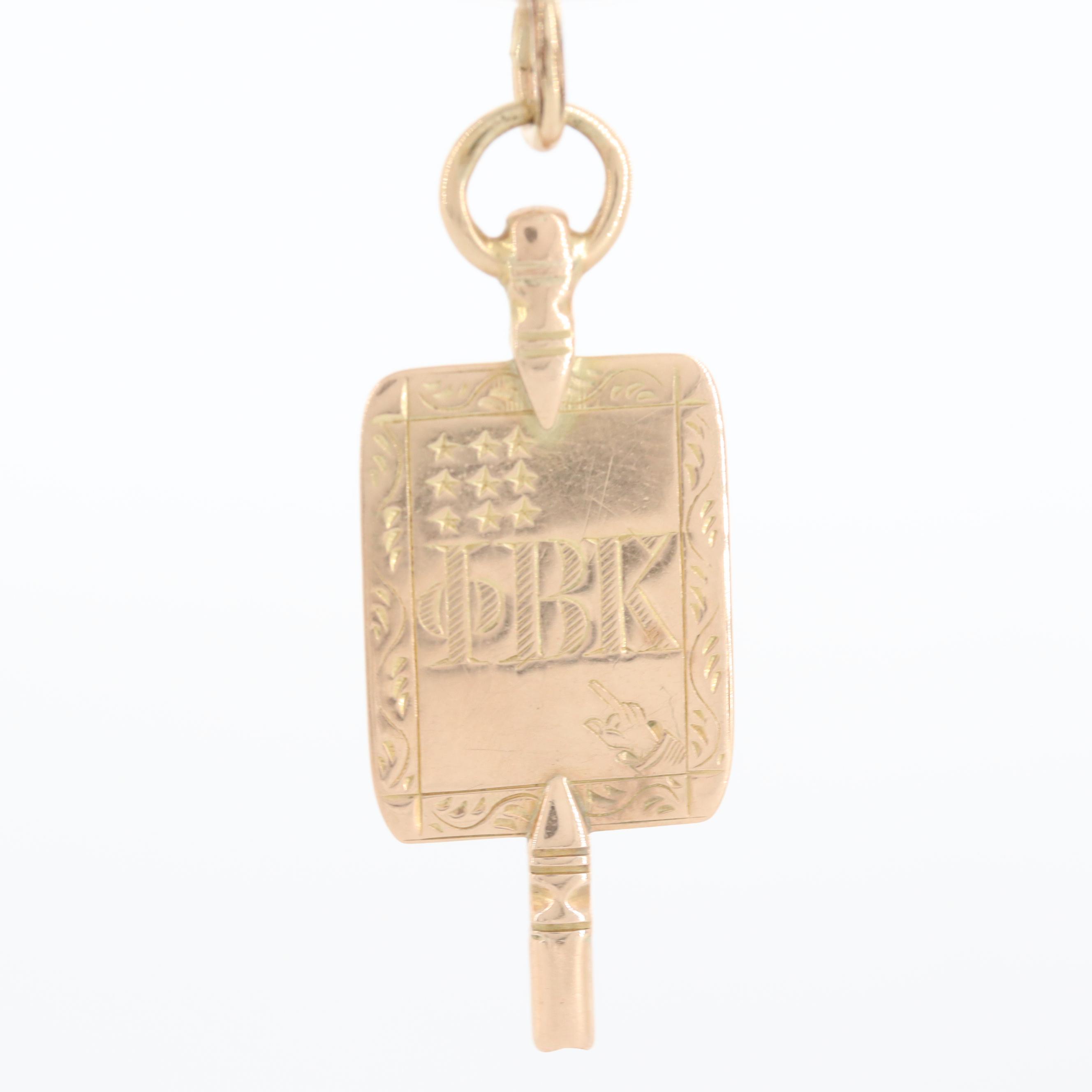 14K Yellow Gold Phi Beta Kappa Society Key Pendant