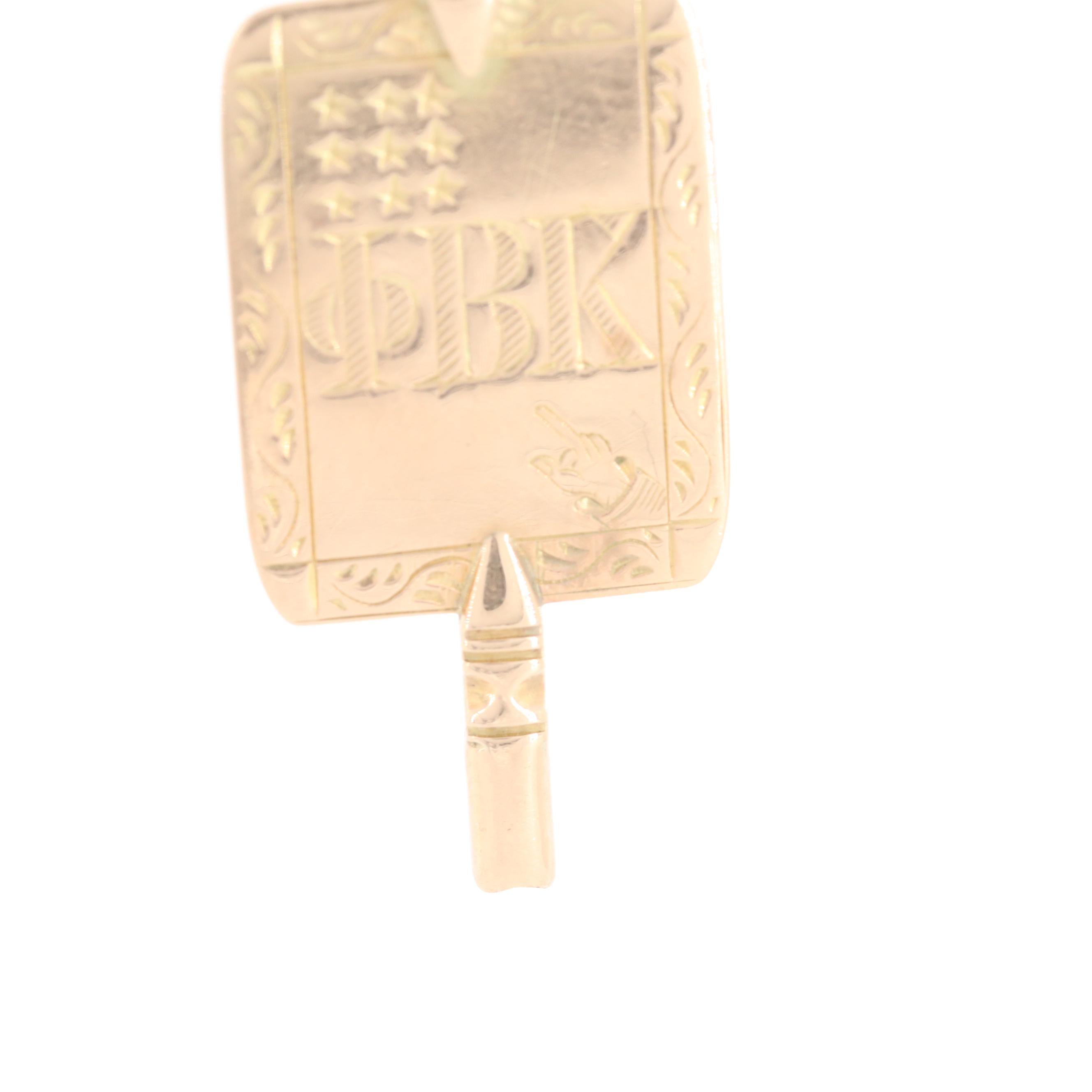 14K Yellow Gold Phi Beta Kappa Society Key Pendant