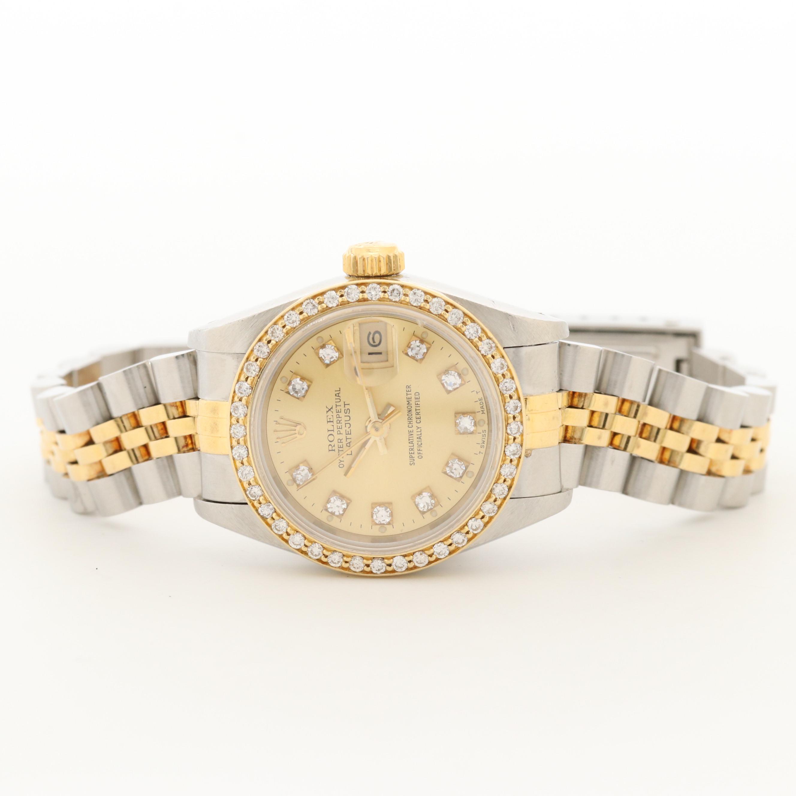 Vintage Rolex Datejust 18K Gold and Stainless Steel Watch With Diamonds