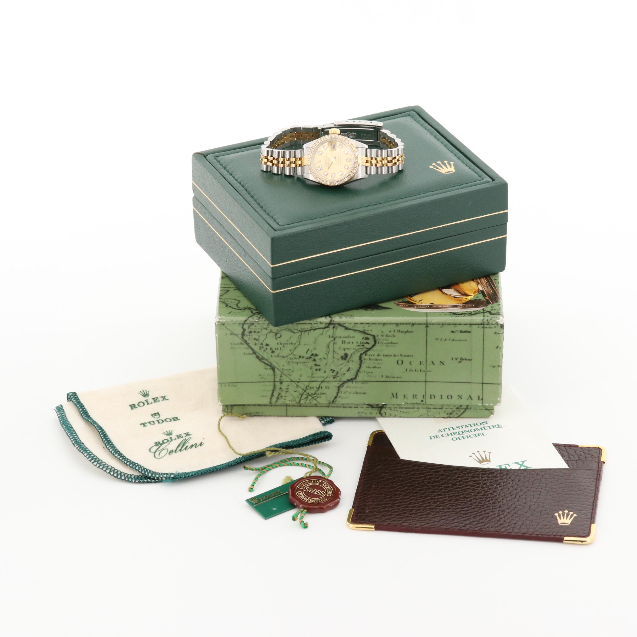 Vintage Rolex Datejust 18K Gold and Stainless Steel Watch With Diamonds