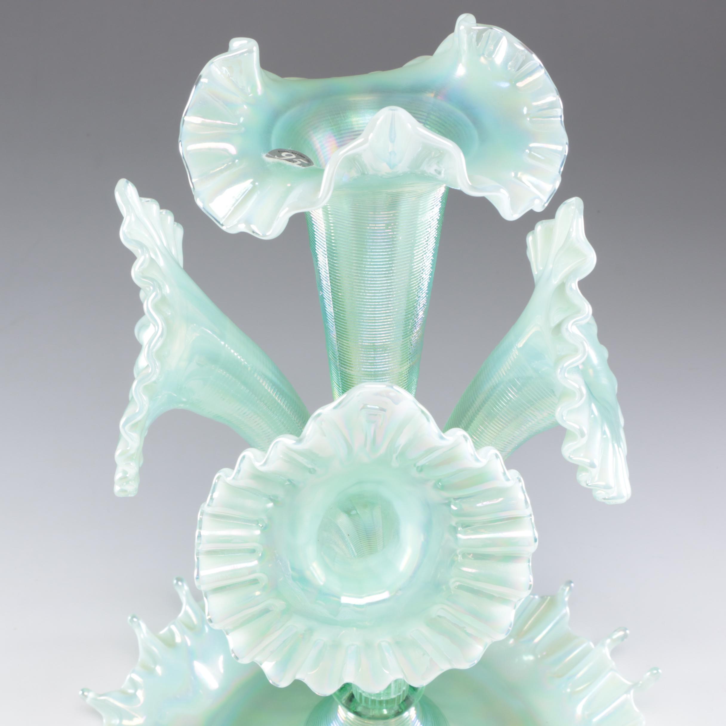 Frank M. Fenton Iridescent Ruffled Art Glass Epergne, Mid-Century