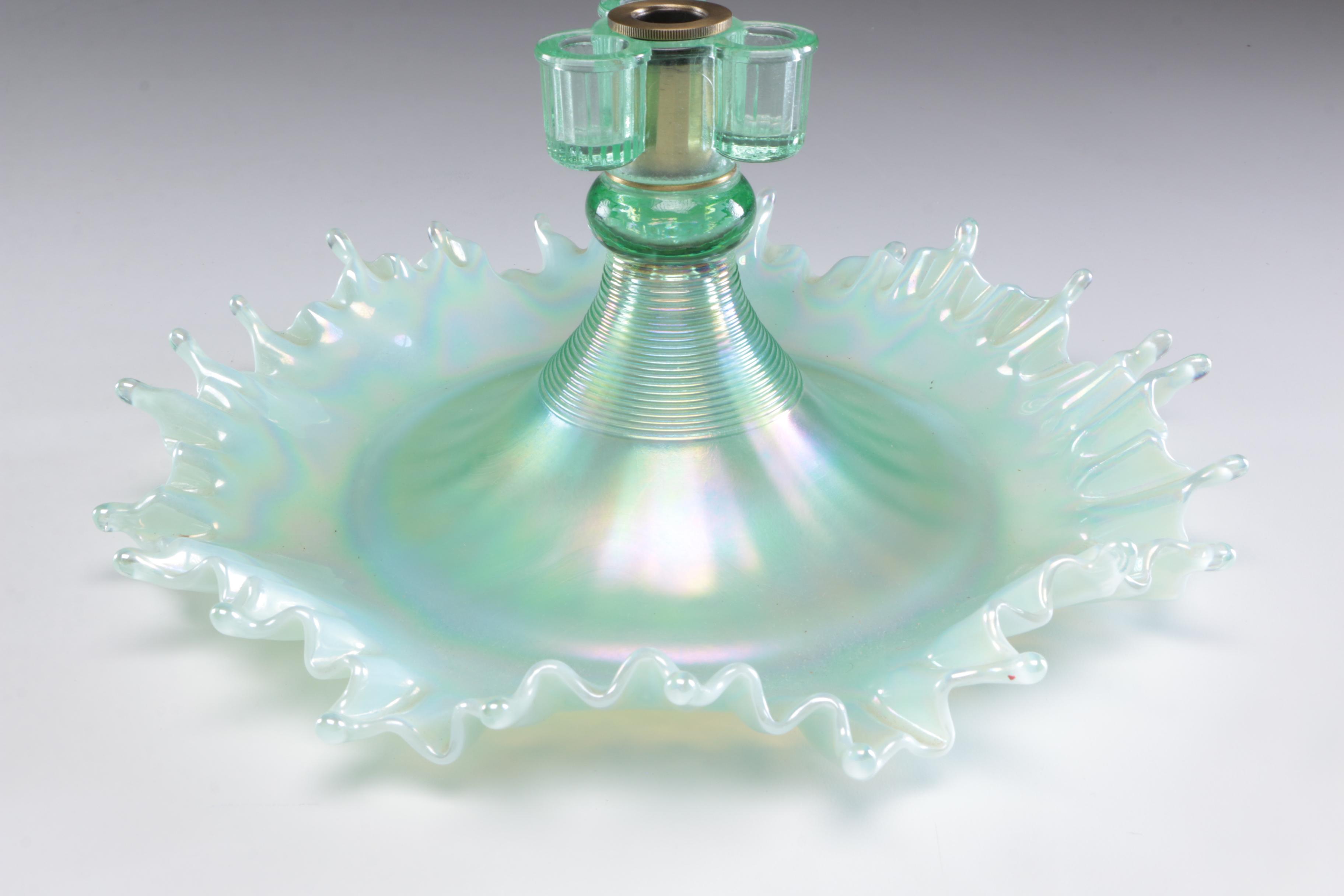Frank M. Fenton Iridescent Ruffled Art Glass Epergne, Mid-Century