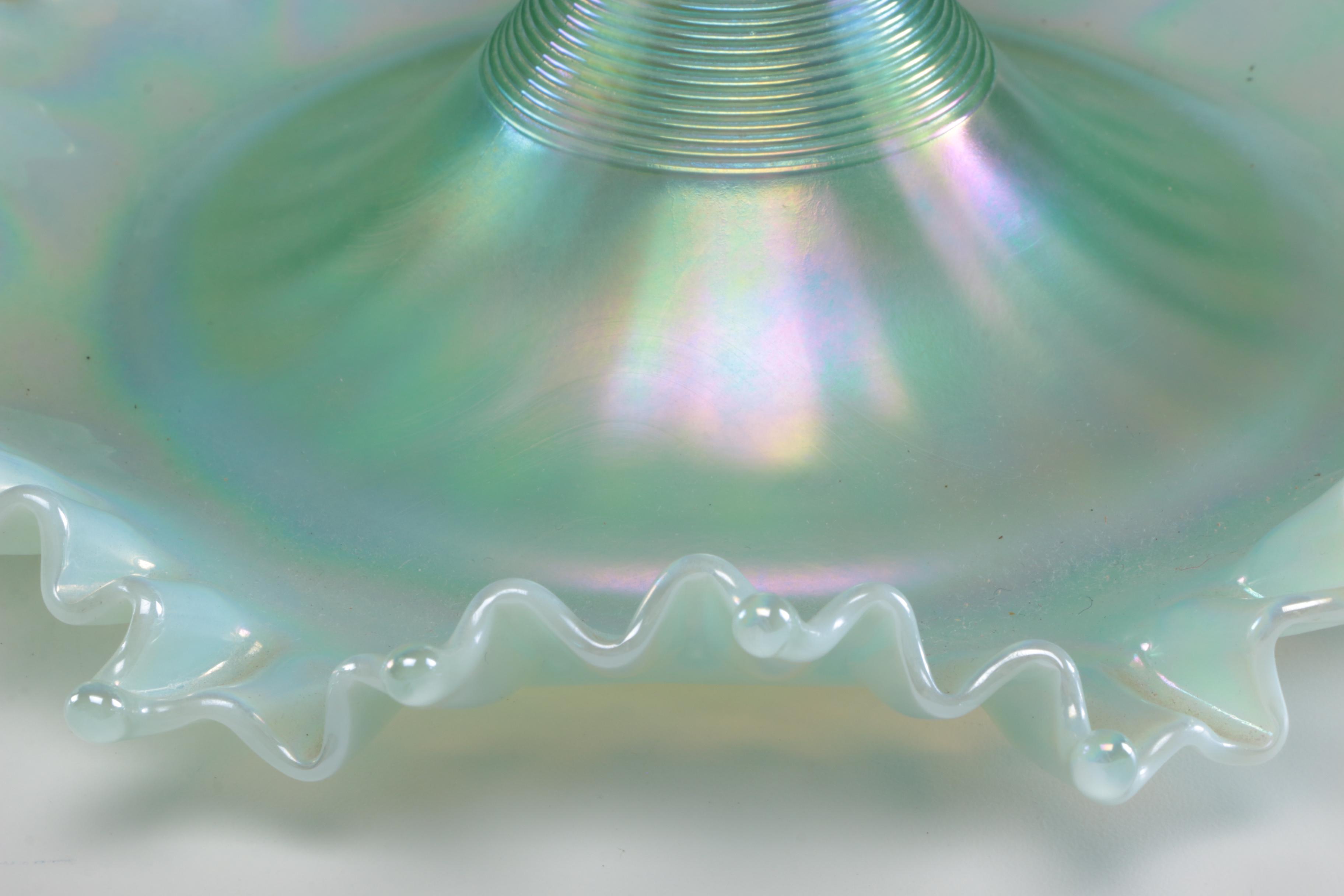 Frank M. Fenton Iridescent Ruffled Art Glass Epergne, Mid-Century