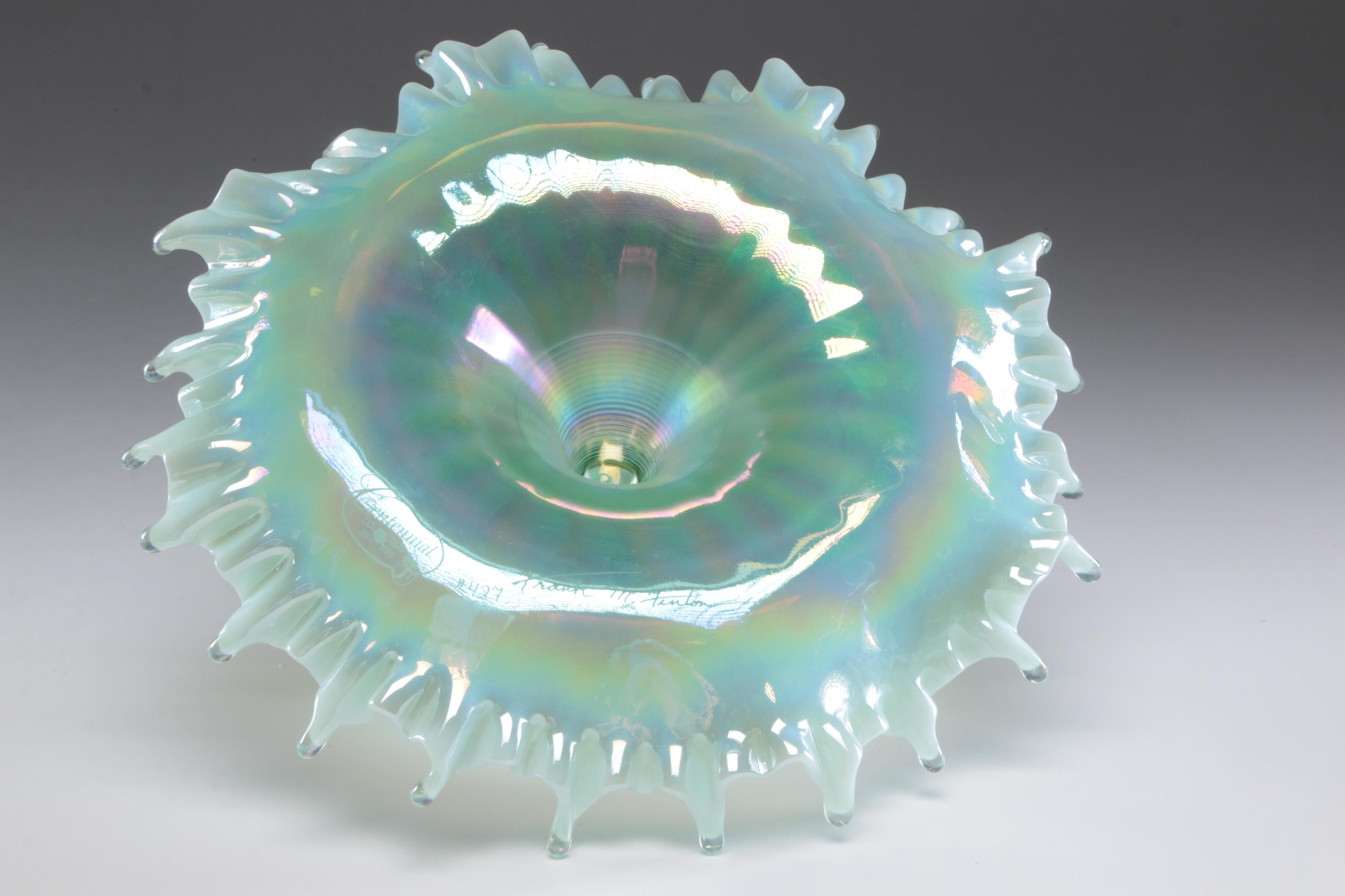 Frank M. Fenton Iridescent Ruffled Art Glass Epergne, Mid-Century