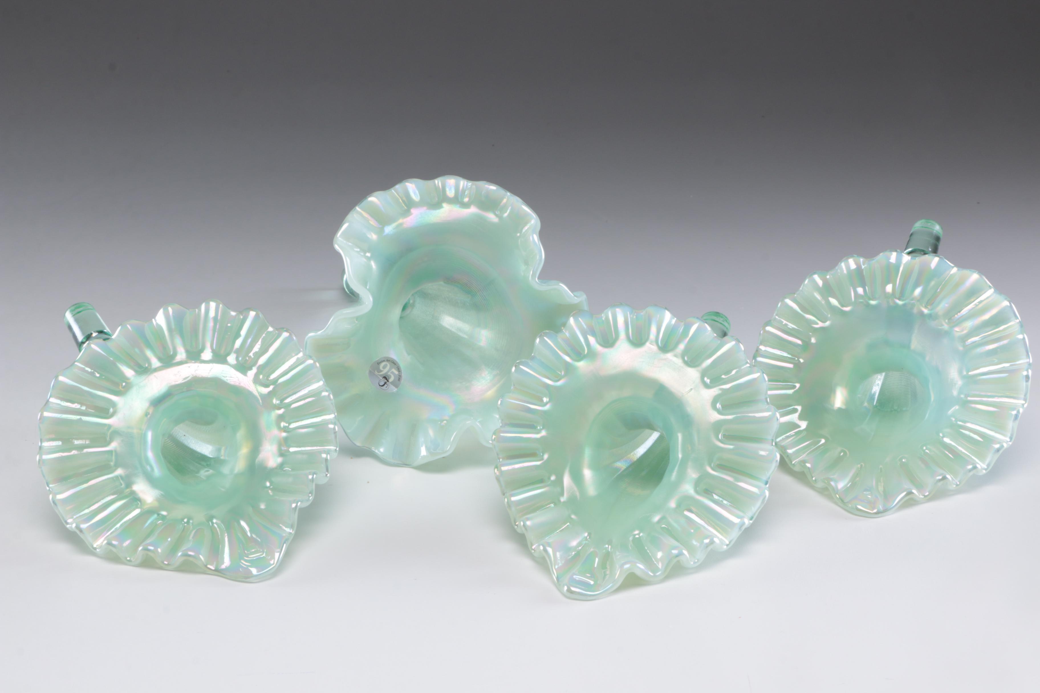 Frank M. Fenton Iridescent Ruffled Art Glass Epergne, Mid-Century