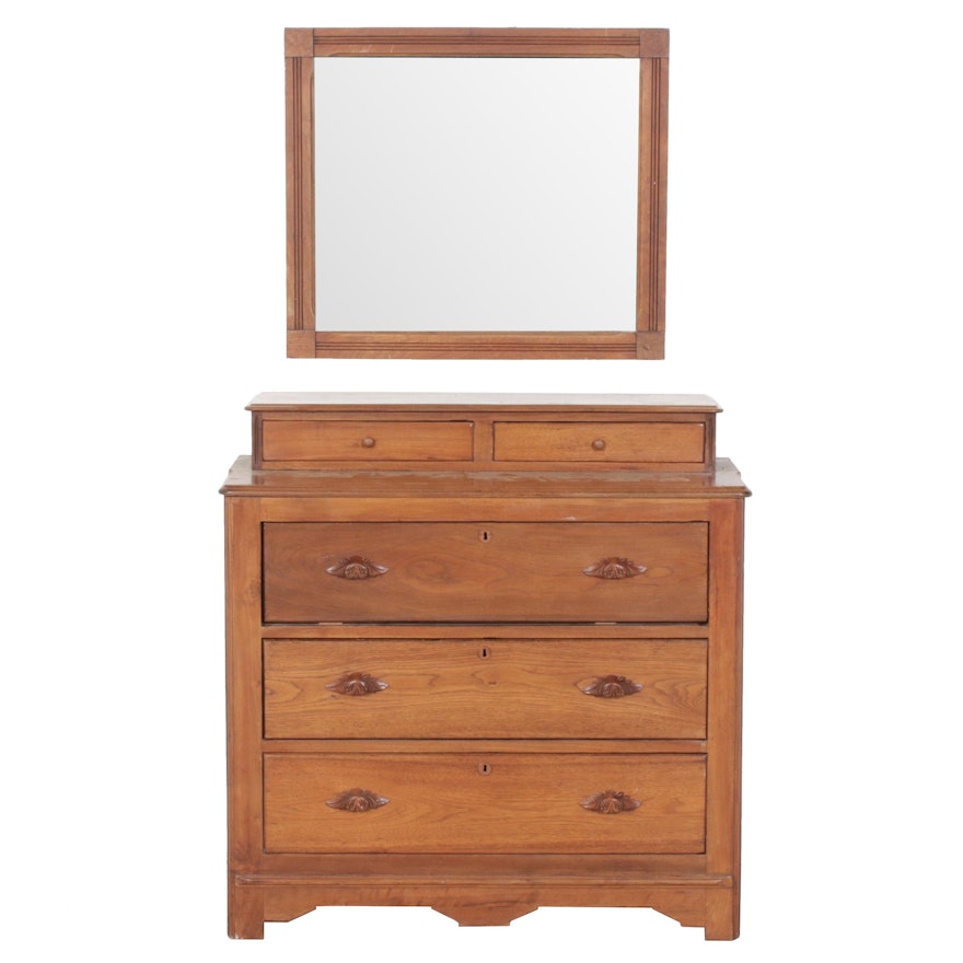 Victorian, Eastlake Walnut Dressing Table with Wall-Mounted Mirror, 1870s