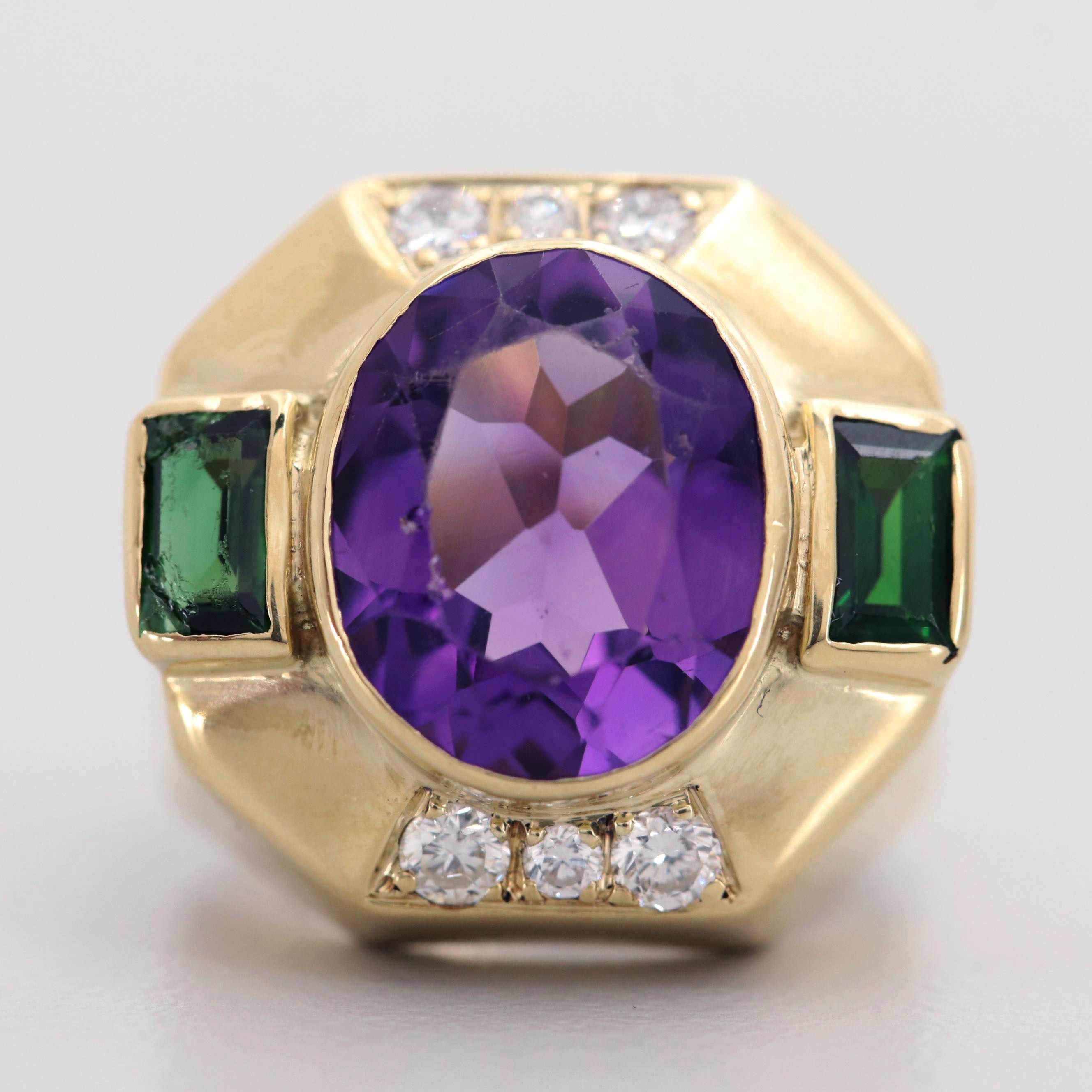 Lagos 18K Yellow Gold 3.90 CT Amethyst, Diamond, and Tourmaline Ring