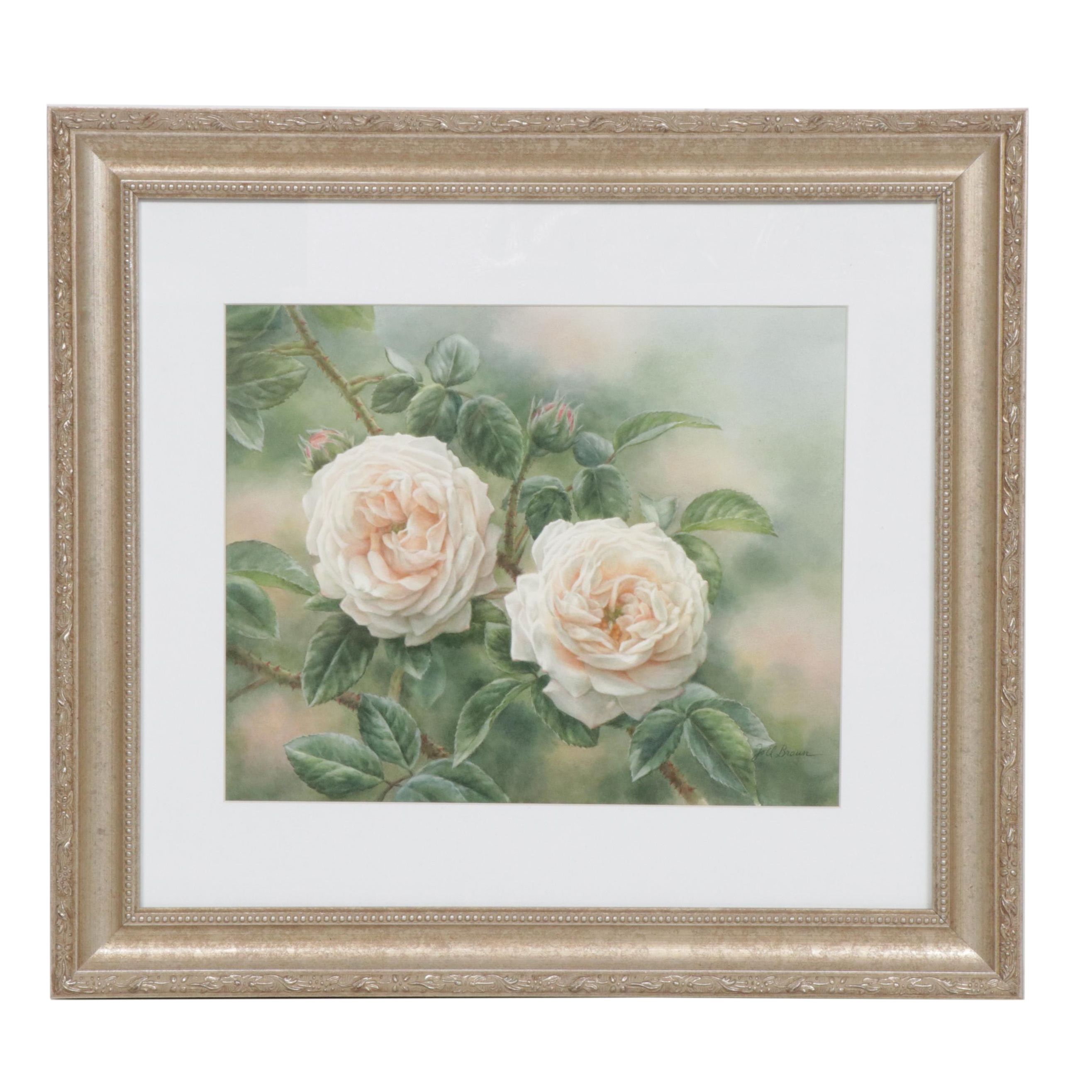 Elena M. Braun Watercolor Painting "Blanche Fleur, Centifolia, 1835, France"