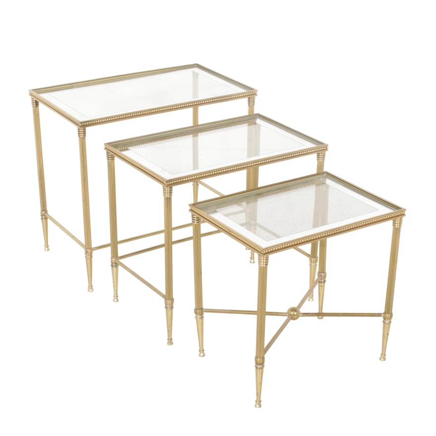Three Contemporary Brass and Glass Nesting Tables