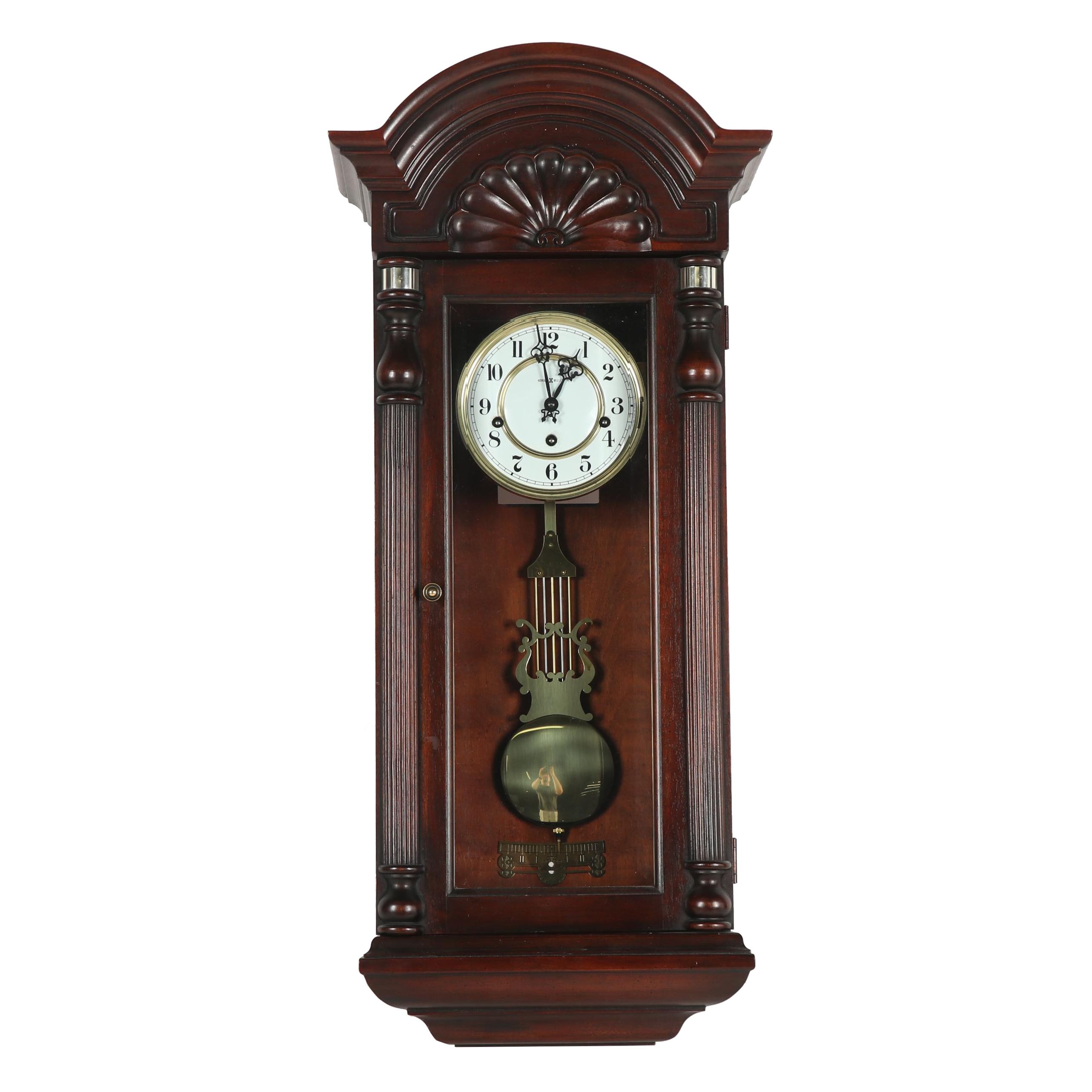 Howard Miller "Jennison" Mahogany Veneer Pendulum Wall Clock with Lyre Pendulum