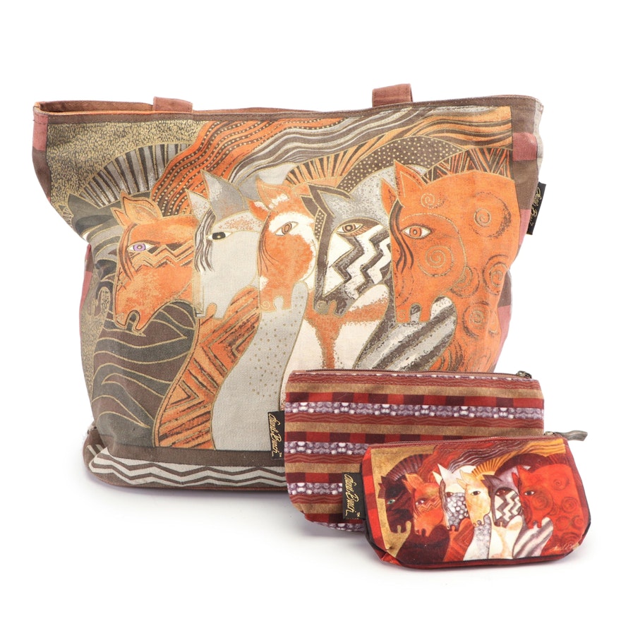 Laurel Burch Canvas Tote and Cosmetic Bags with "Moroccan Mares" Pattern