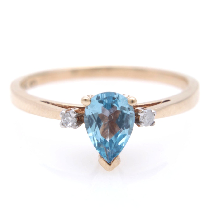 10K Yellow Gold Blue Topaz and Diamond Ring