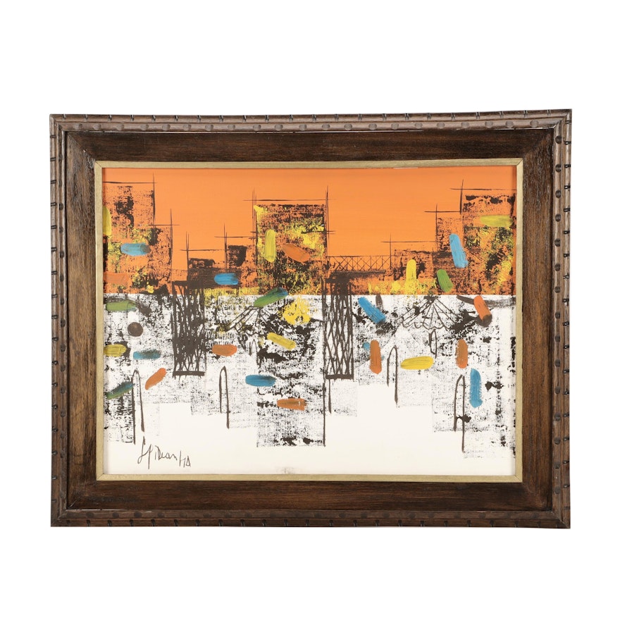 1974 Abstract Cityscape Oil Painting