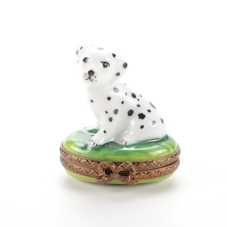 Parry Vieille Limoges Porcelain Dalmatian Trinket Box