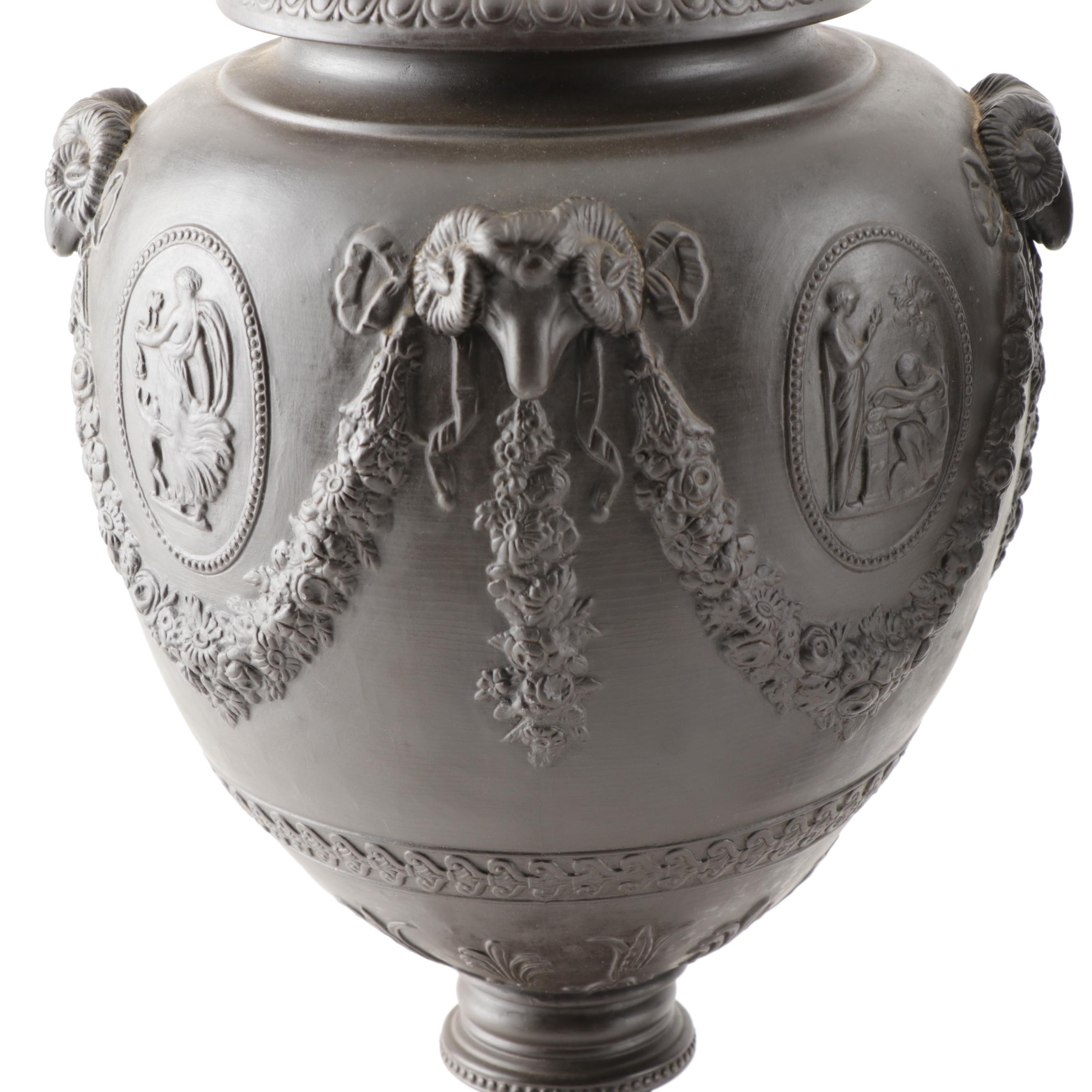 Mottahedeh Italian Black Basalt Earthenware Grecian Urns