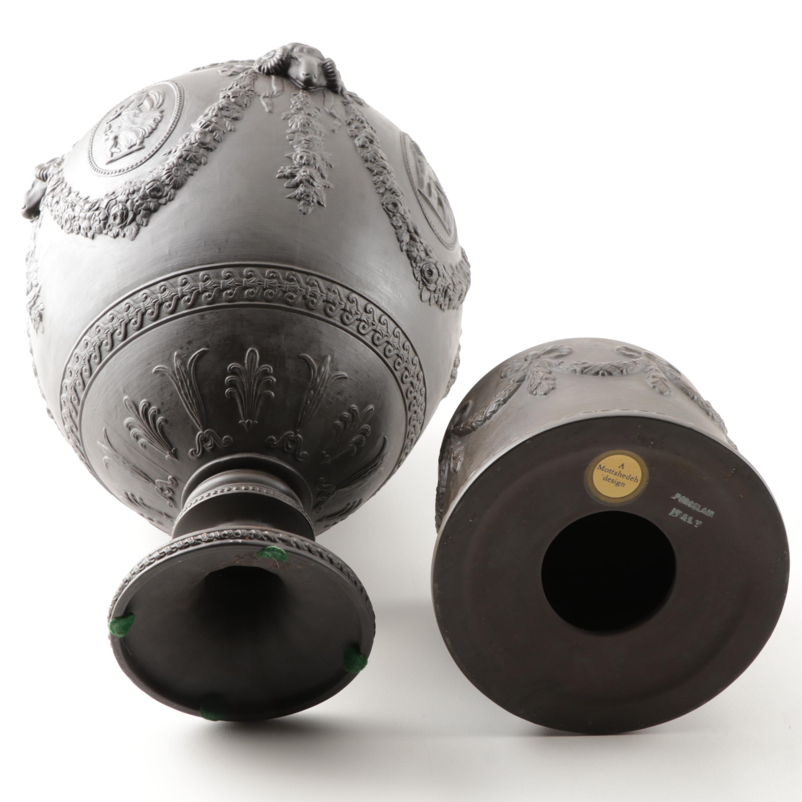 Mottahedeh Italian Black Basalt Earthenware Grecian Urns