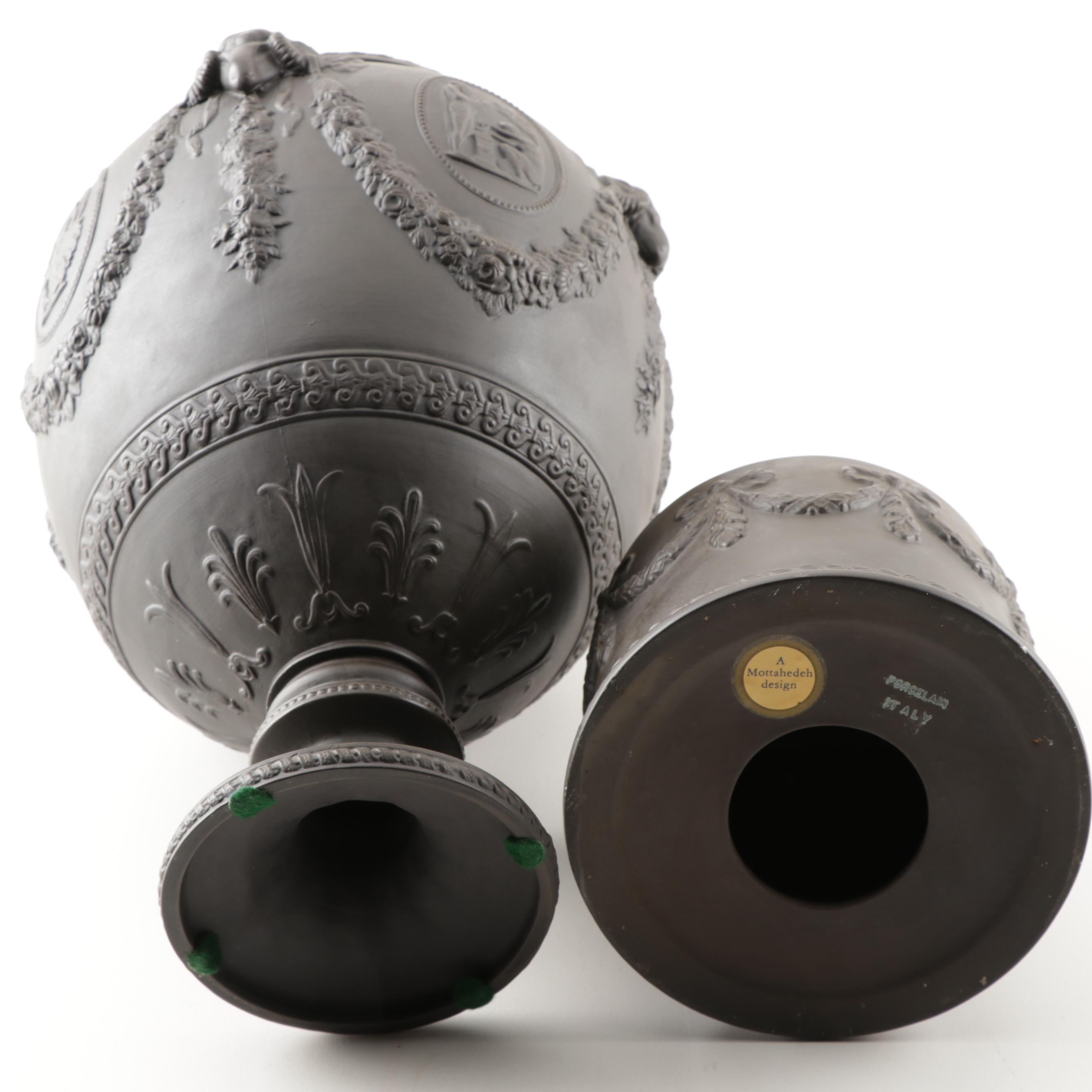 Mottahedeh Italian Black Basalt Earthenware Grecian Urns