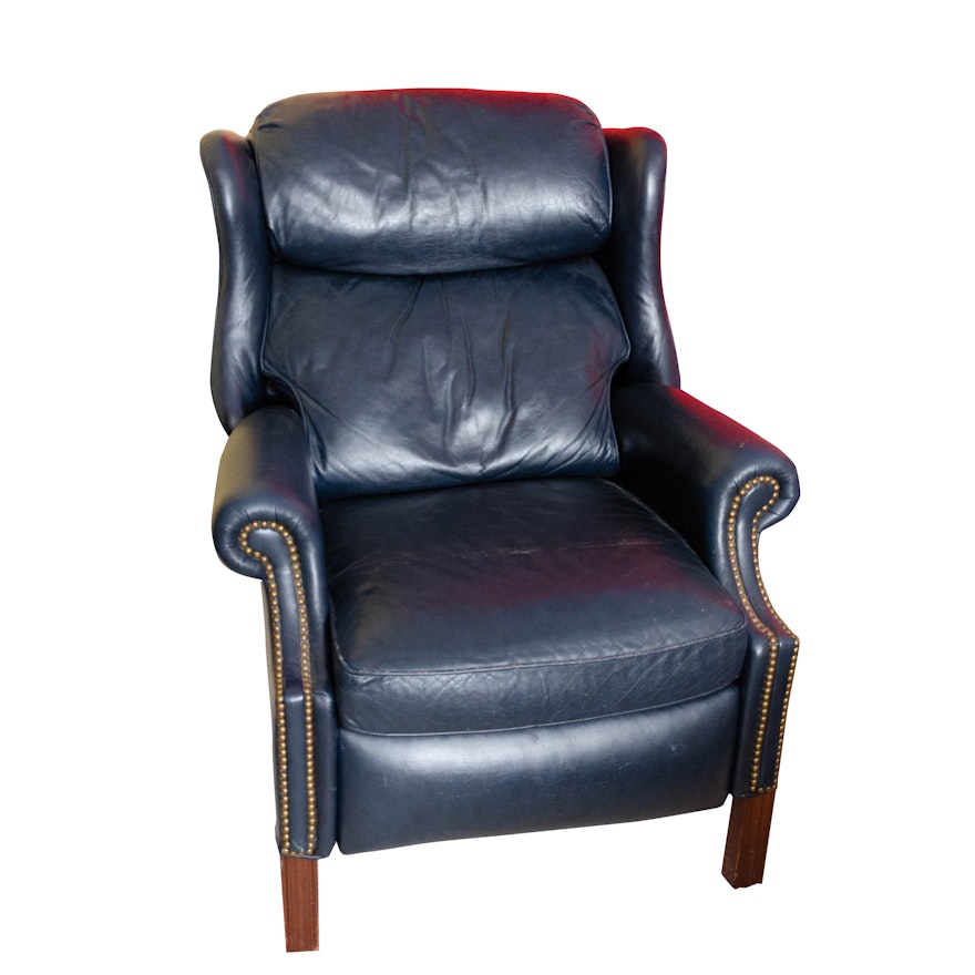 Bradington Young, Navy Blue Leather Reclining Armchair