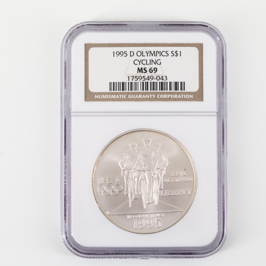 NGC Graded 1995-D Olympics Cycling Commemorative Silver Dollar