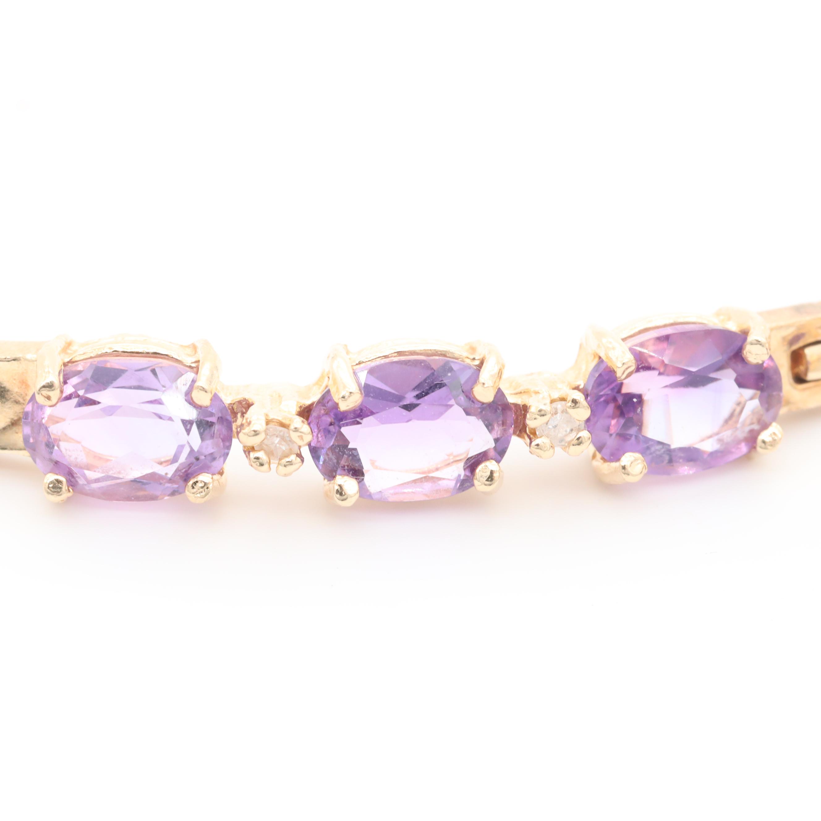 14K Yellow Gold Amethyst and Diamond Bracelet, Ring and Pendant