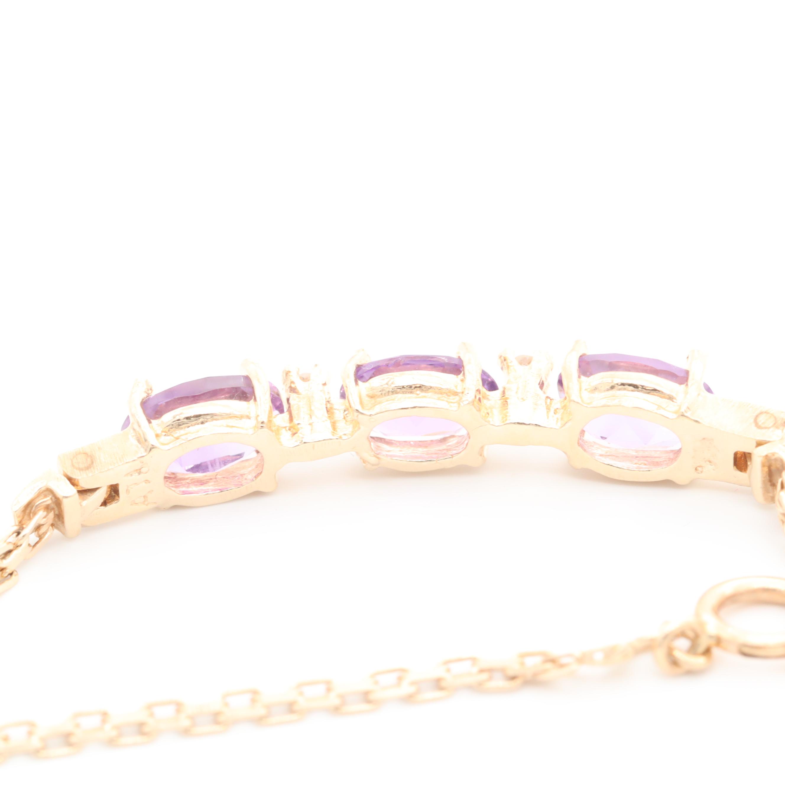 14K Yellow Gold Amethyst and Diamond Bracelet, Ring and Pendant