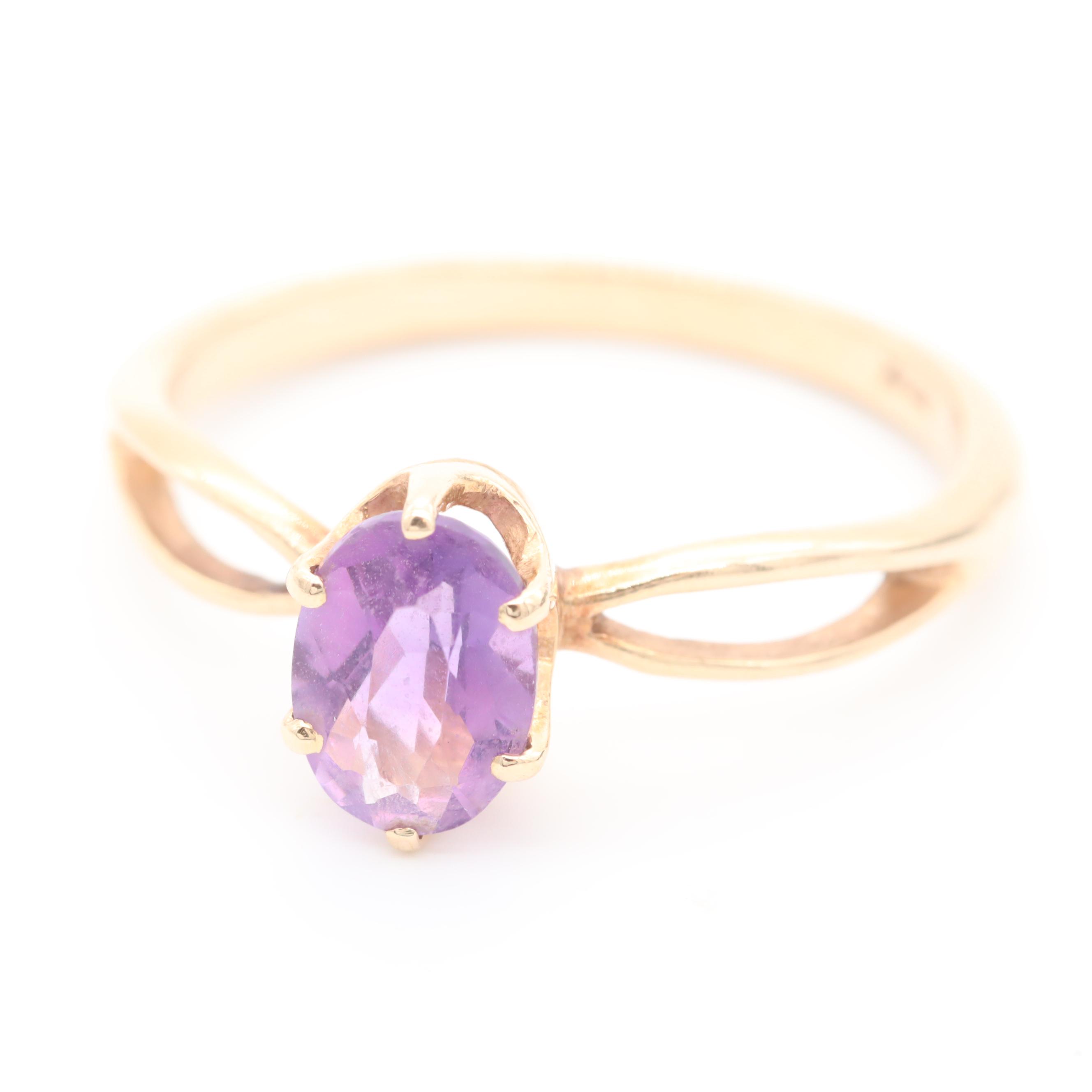 14K Yellow Gold Amethyst and Diamond Bracelet, Ring and Pendant