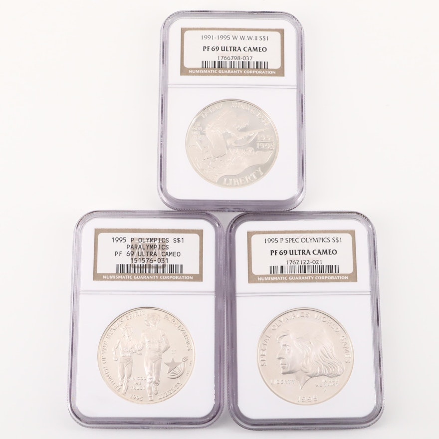 Three NGC Graded Ultra Cameo U.S. Commemorative Silver Dollars