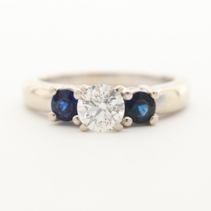 18K White Gold Diamond and Sapphire Ring