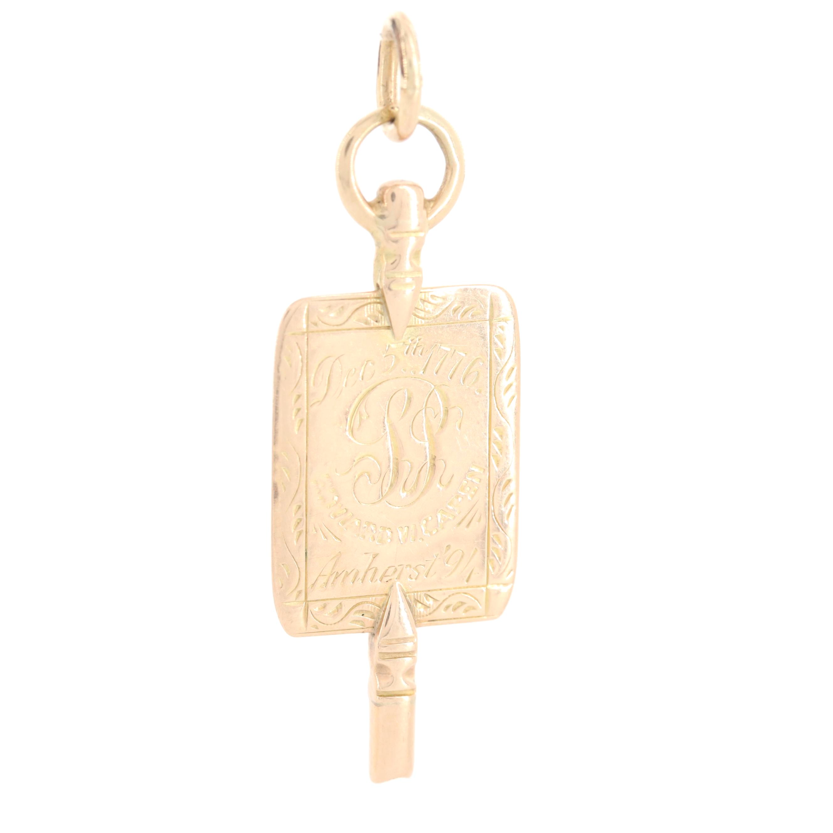 14K Yellow Gold Phi Beta Kappa Society Key Pendant